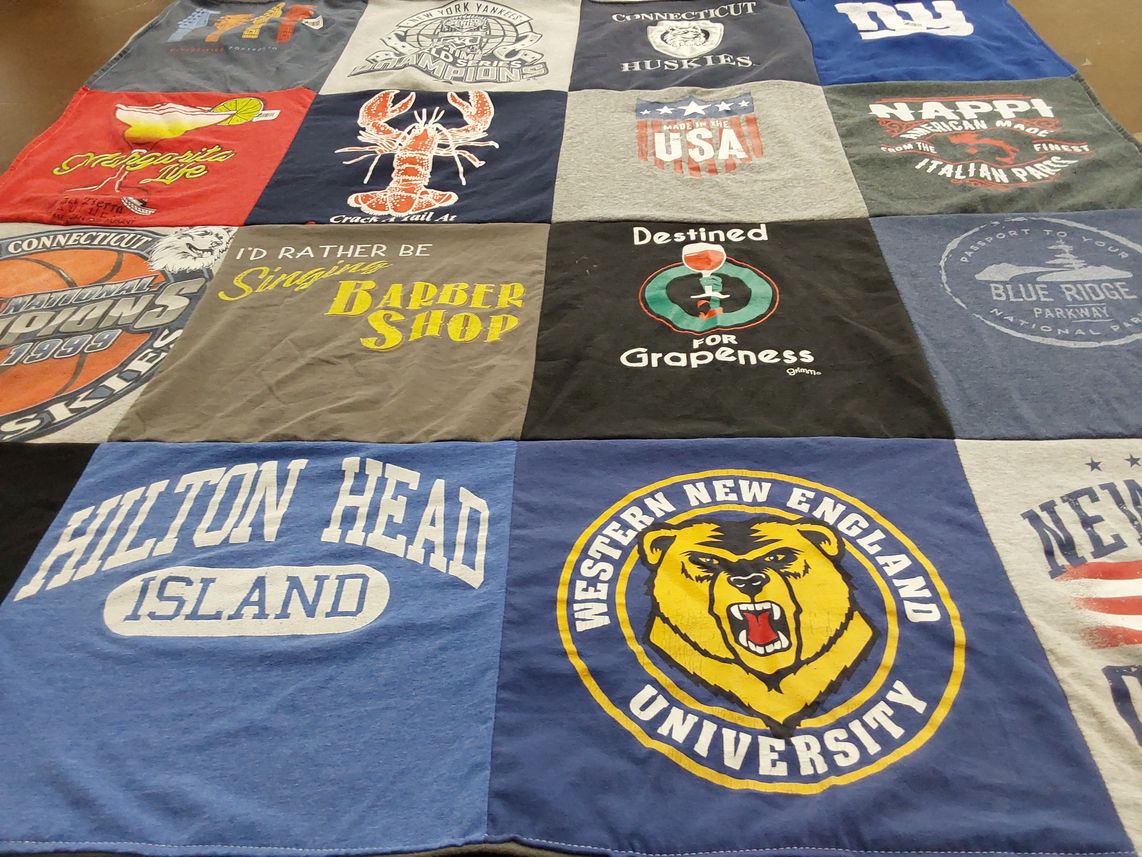 T-shirt quilt featuring connecticut huskies, new york yankees by Frank from PA