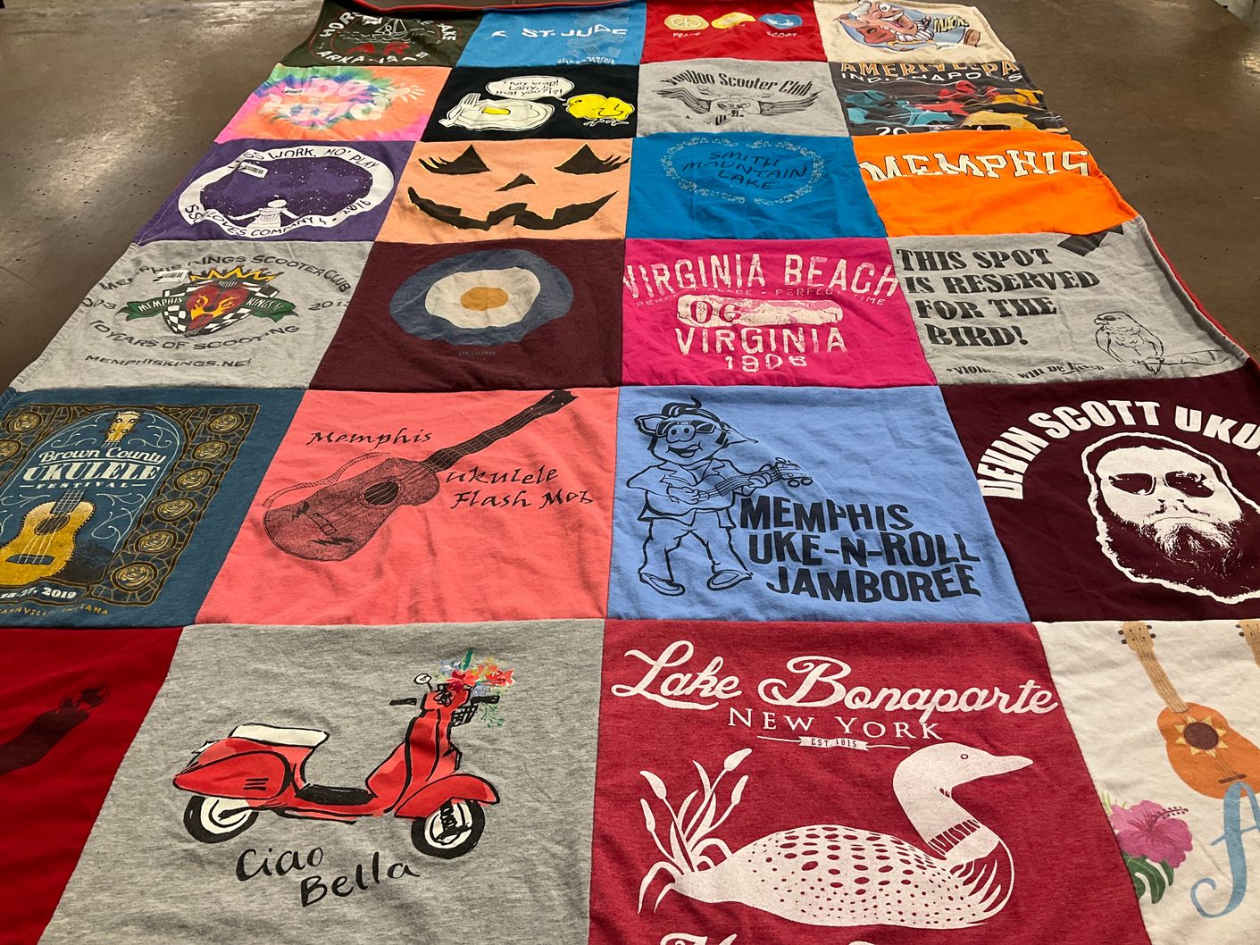 T-shirt quilt with music, scooting themes by Jay from TN