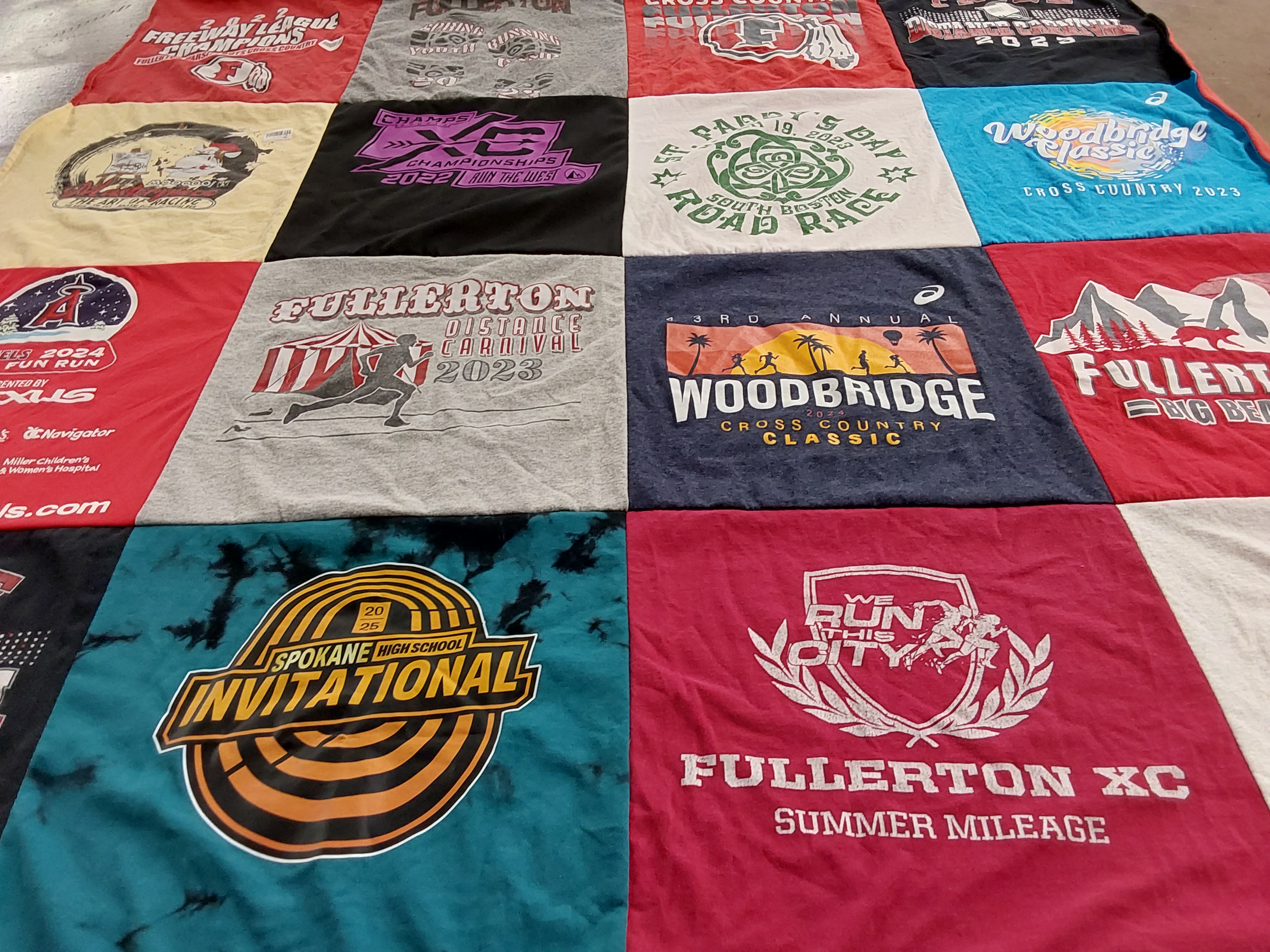 T-shirt quilt featuring fullerton xc, woodbridge cross country by Kerri from CA