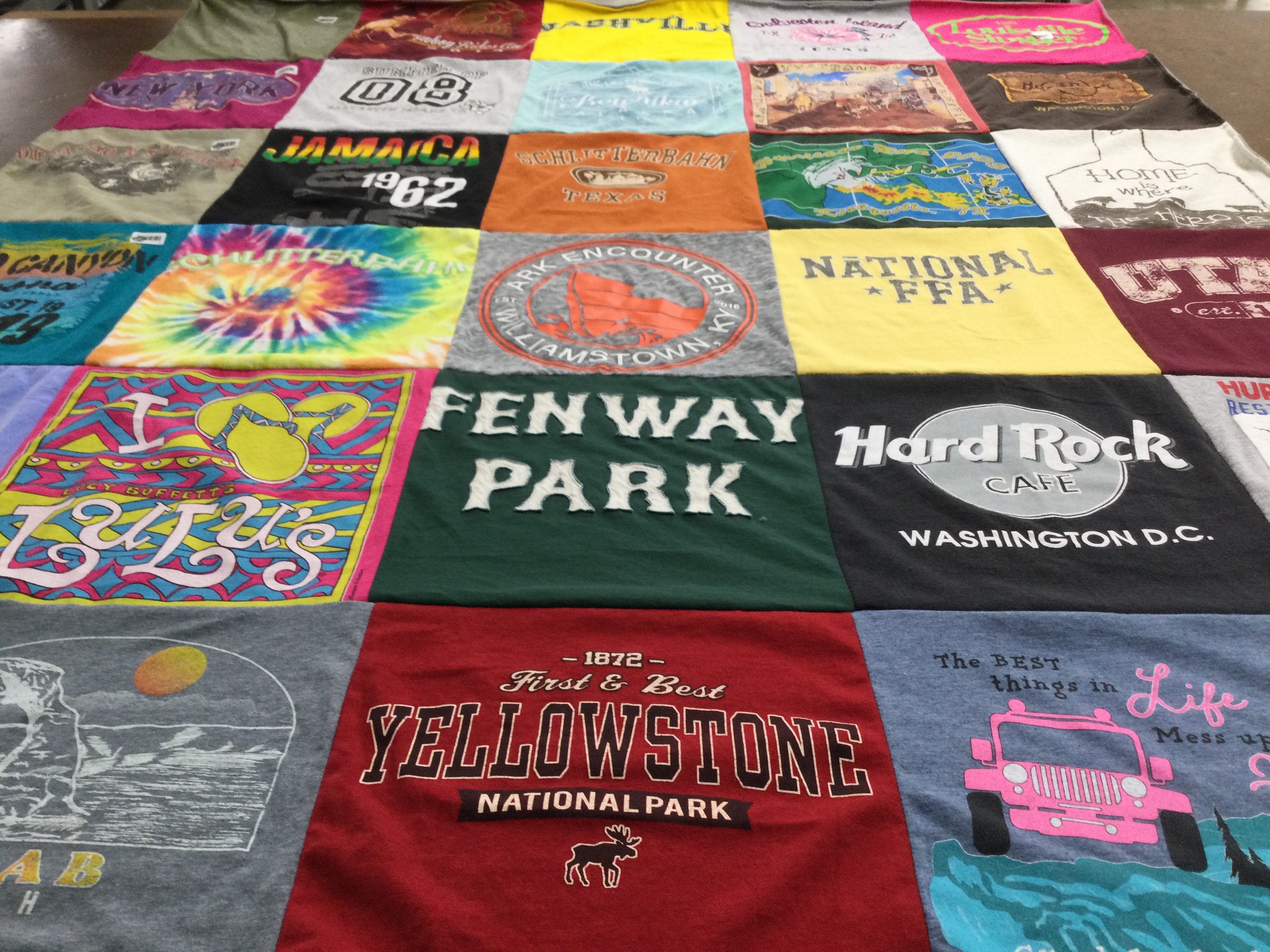 T-shirt quilt with travel, national parks themes by Donna from TX