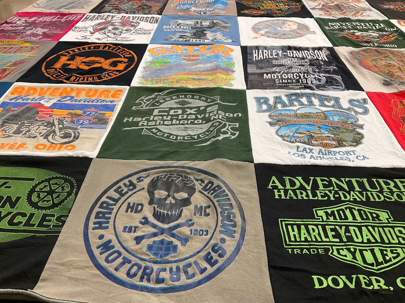 T-shirt quilt with motorcycling, biking themes by Jeremy from OH