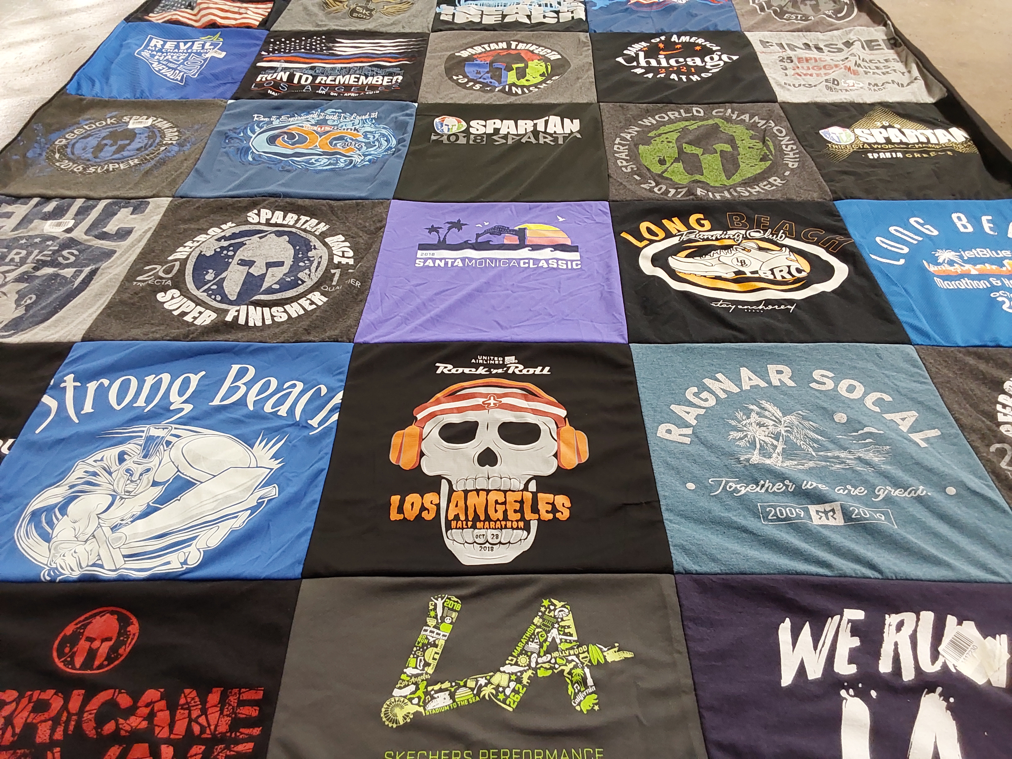 T-shirt quilt with running, fitness themes by Jenn from CA