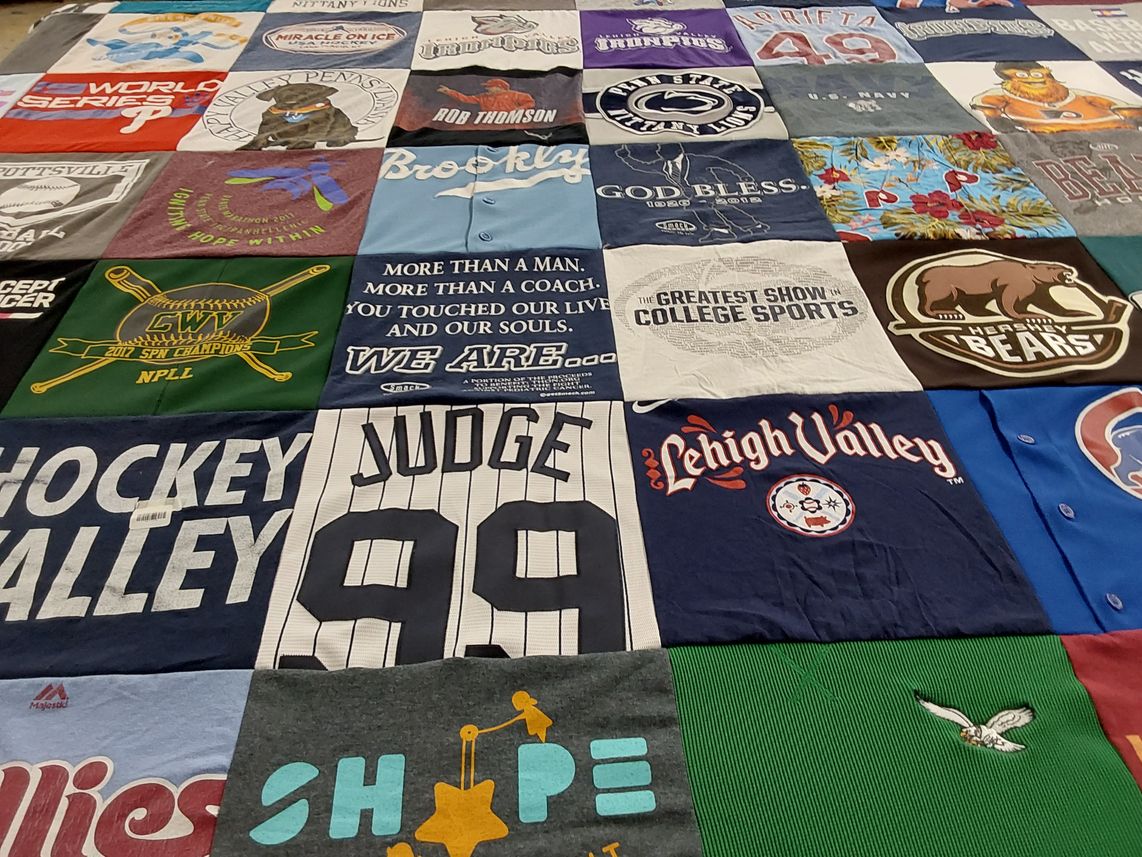T-shirt quilt featuring penn state university, brooklyn college by Michala from PA