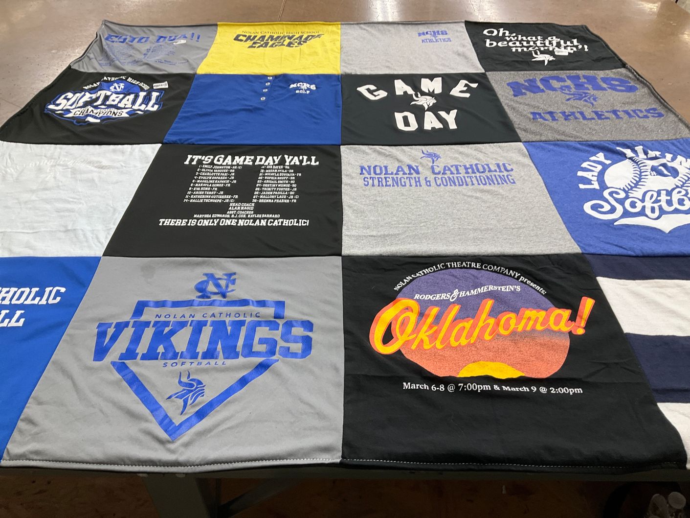 T-shirt quilt featuring nolan catholic vikings softball by Mary from TX