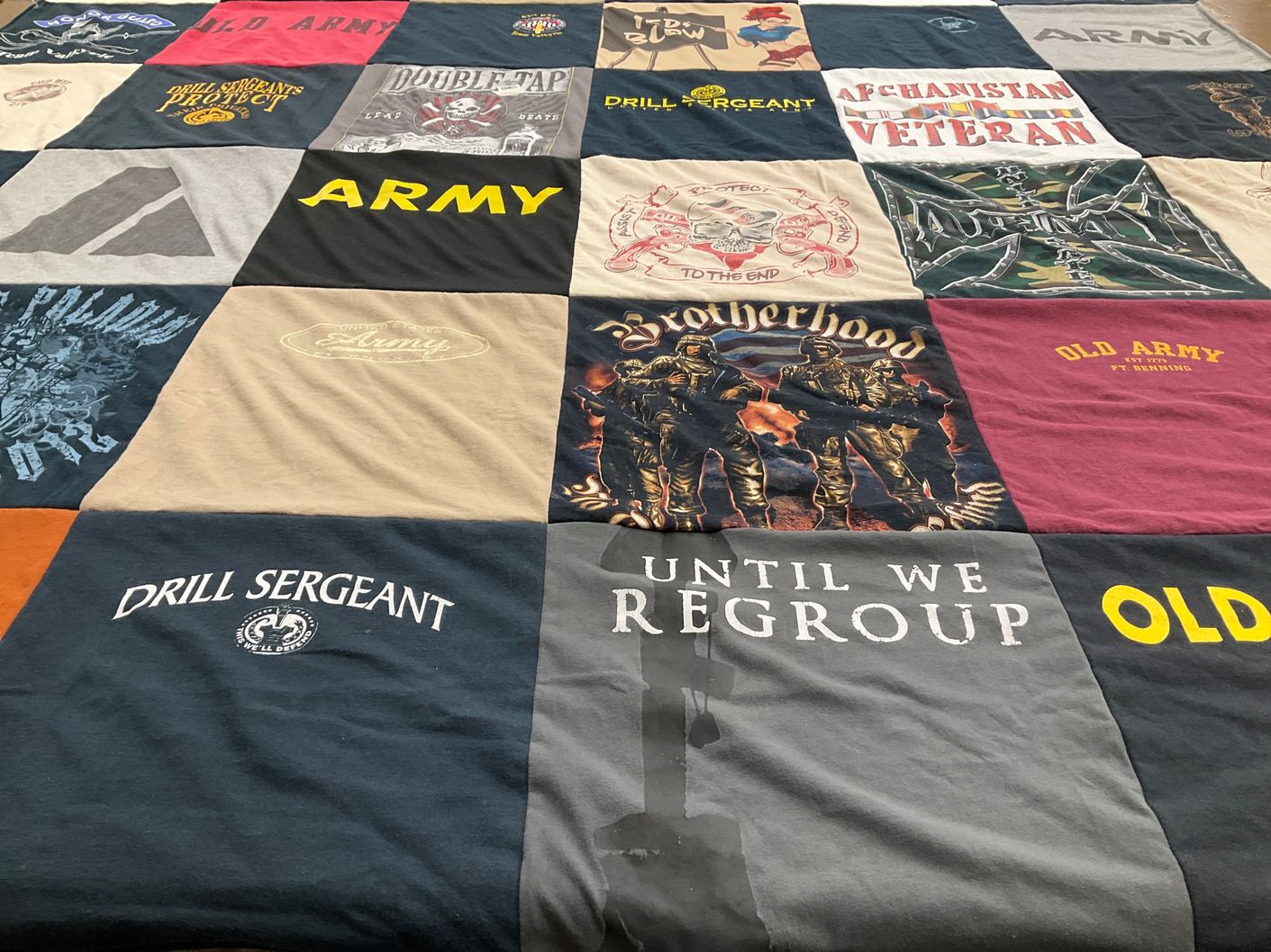T-shirt quilt with military, veterans themes by Daniel from CA