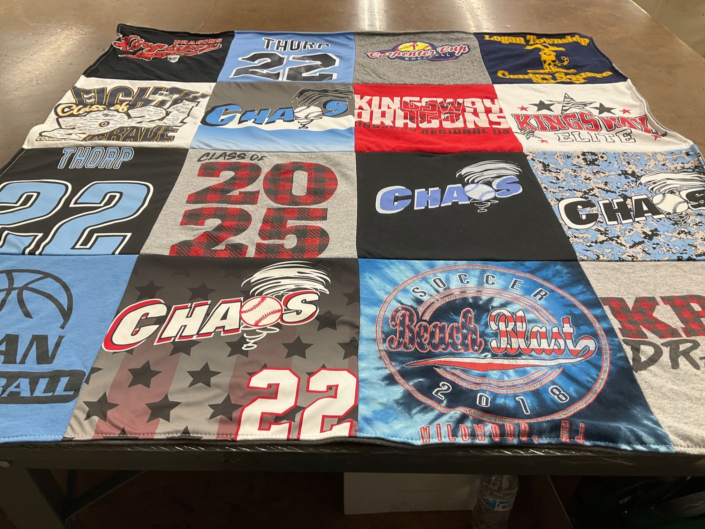 T-shirt quilt with sports, soccer themes by Kim from NJ