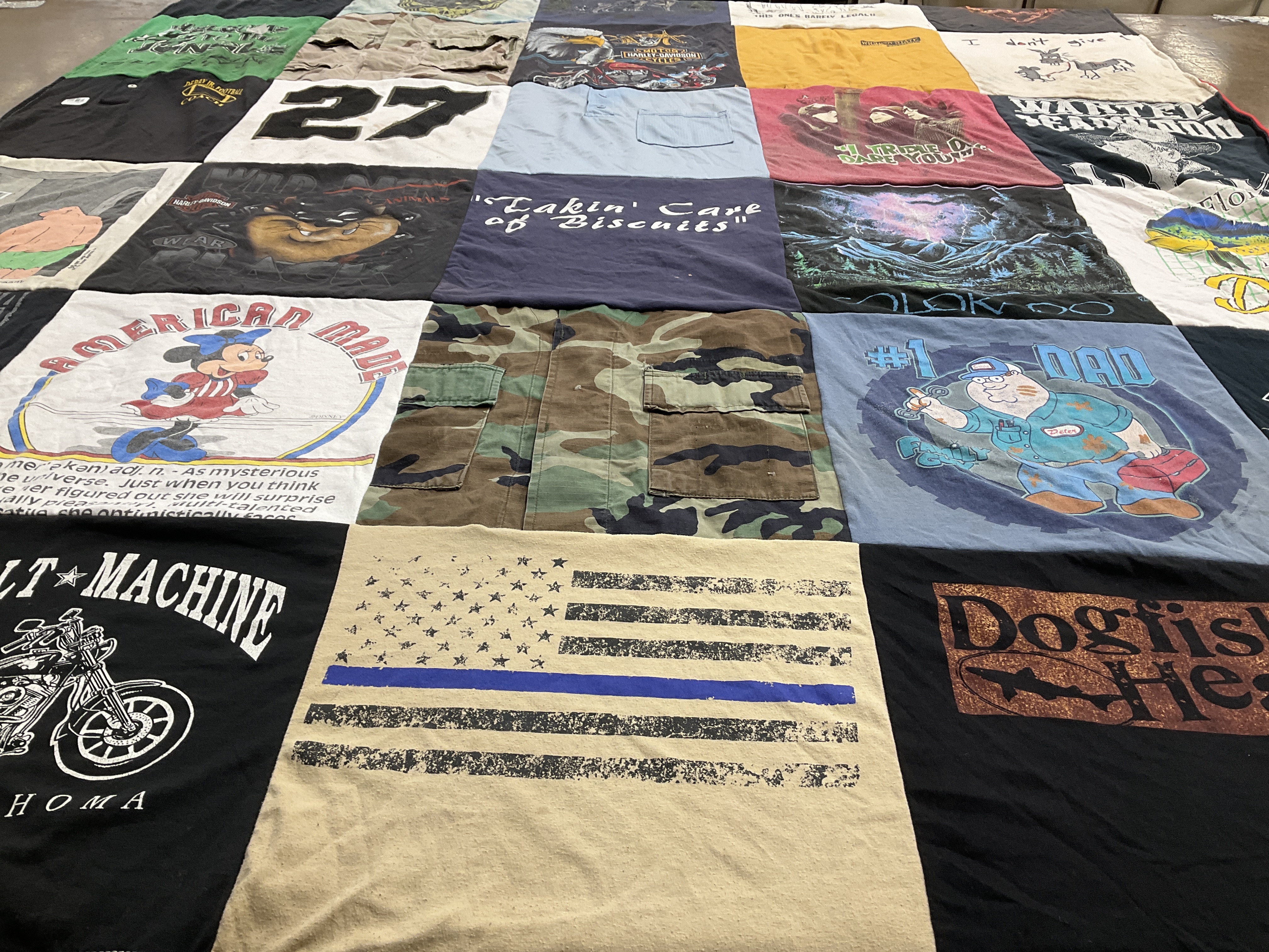 T-shirt quilt with camping, fishing themes by Jennifer from OK