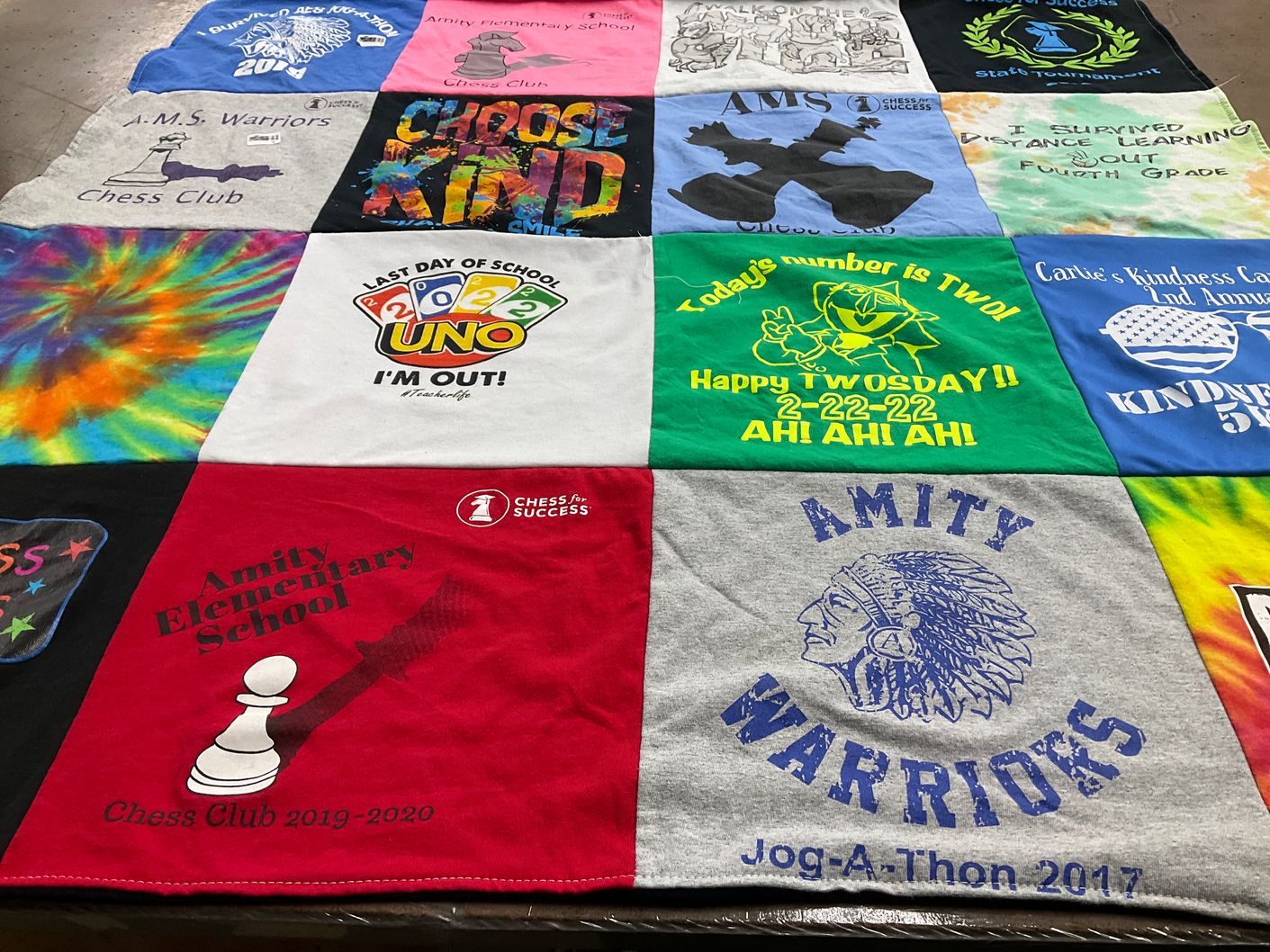 T-shirt quilt featuring amity warriors by Jerry from OR