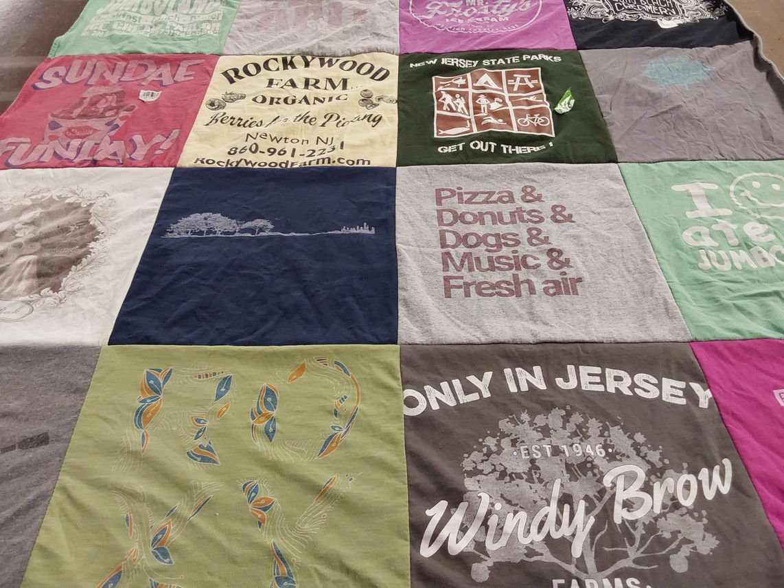 T-shirt quilt with farming, food themes by Pamela from NV