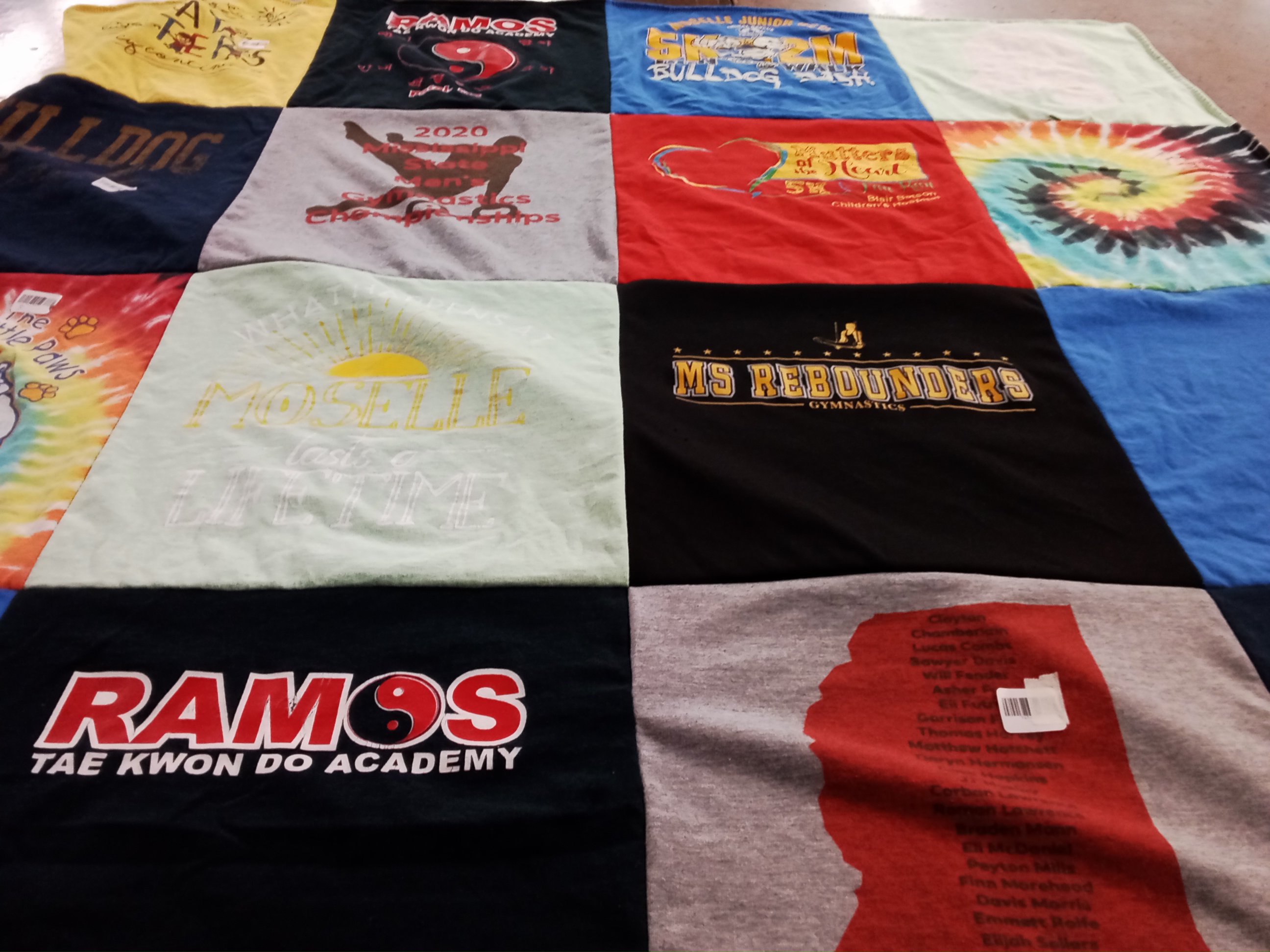 T-shirt quilt with gymnastics, taekwondo themes by Sunshine  from MS