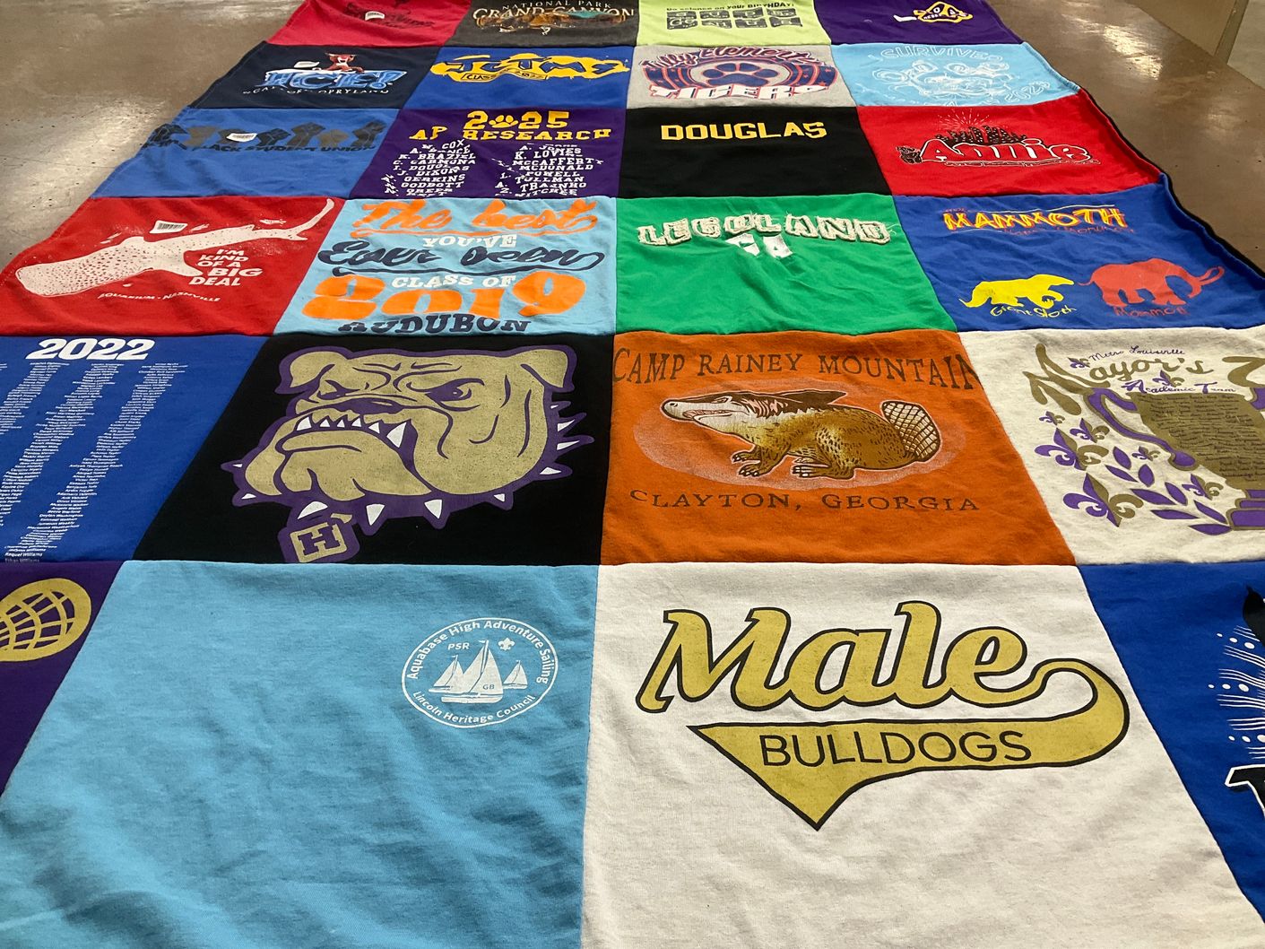 T-shirt quilt featuring male high school bulldogs by Lanette from KY