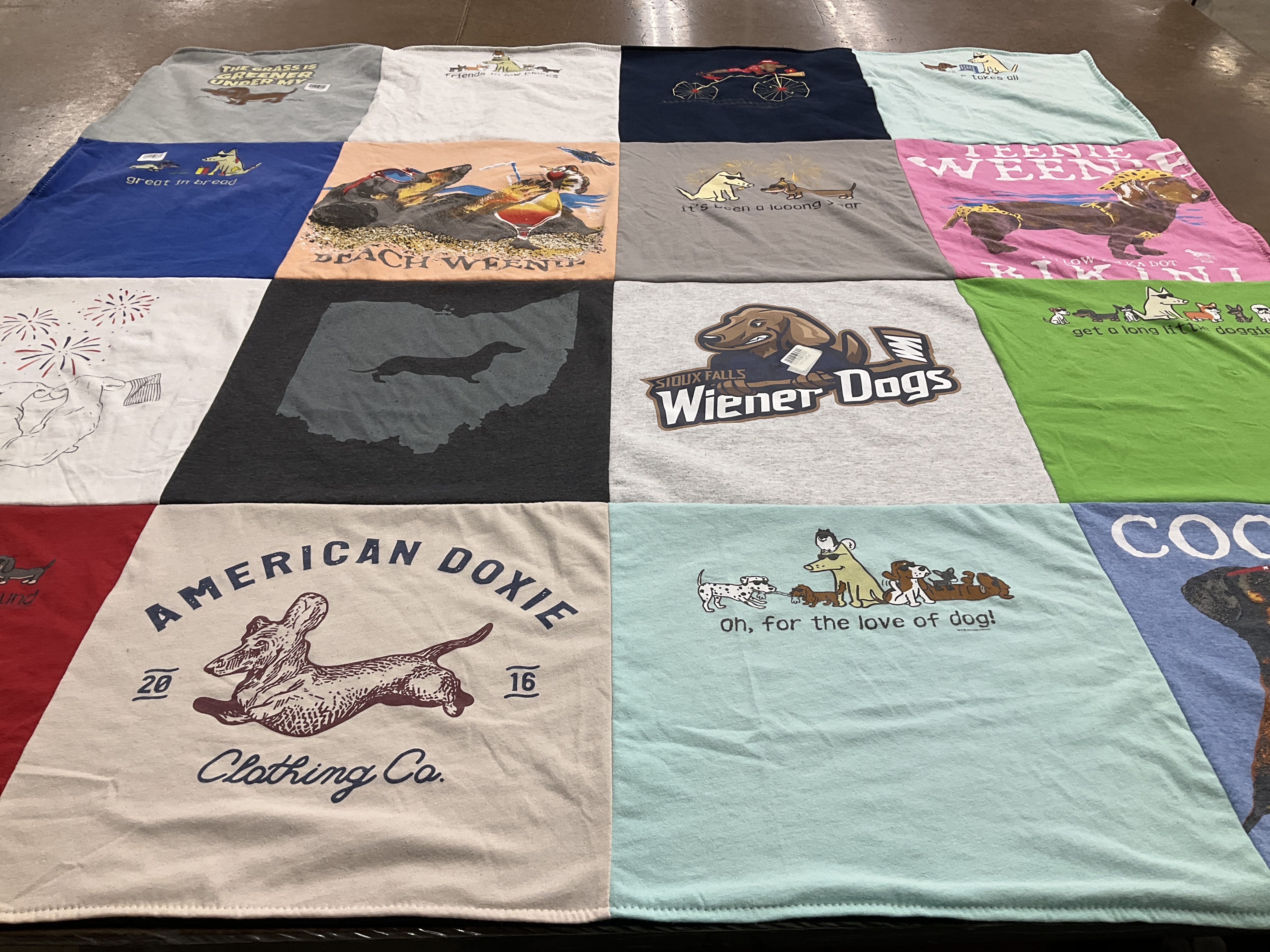 T-shirt quilt with dogs, animal themes by Kathleen from OH