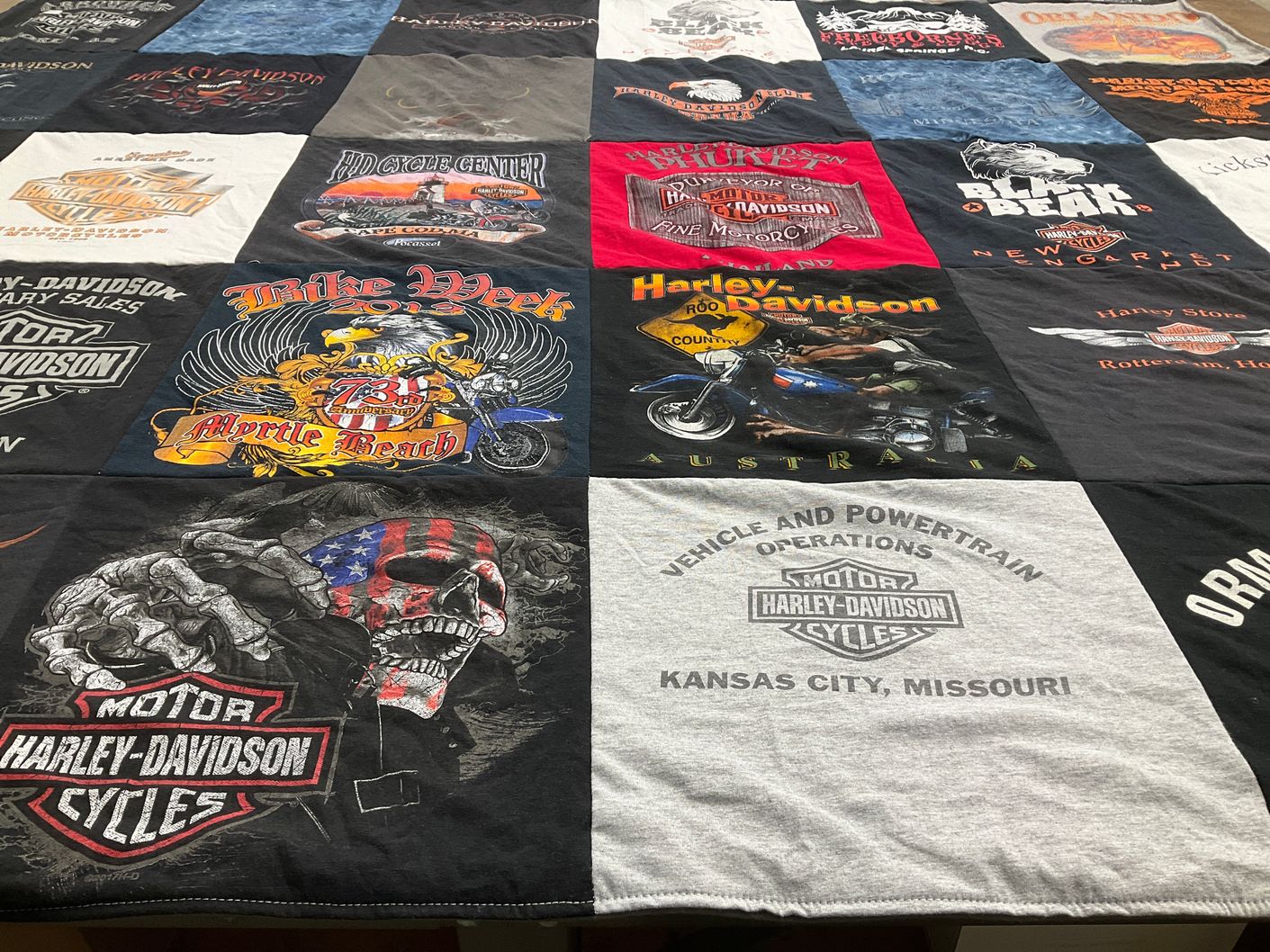 T-shirt quilt with motorcycles, biking themes by Kendra from NC