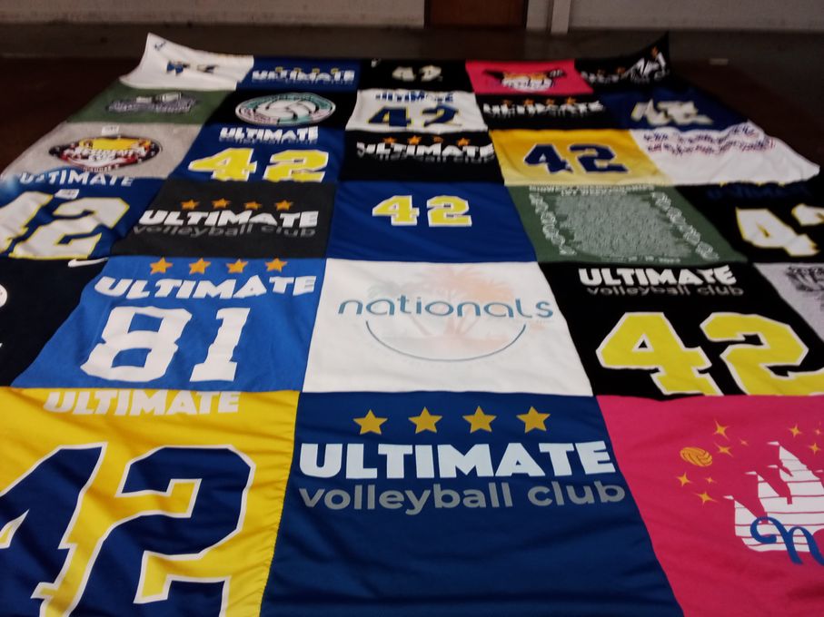 T-shirt quilt with volleyball, sports themes by Heather from IL