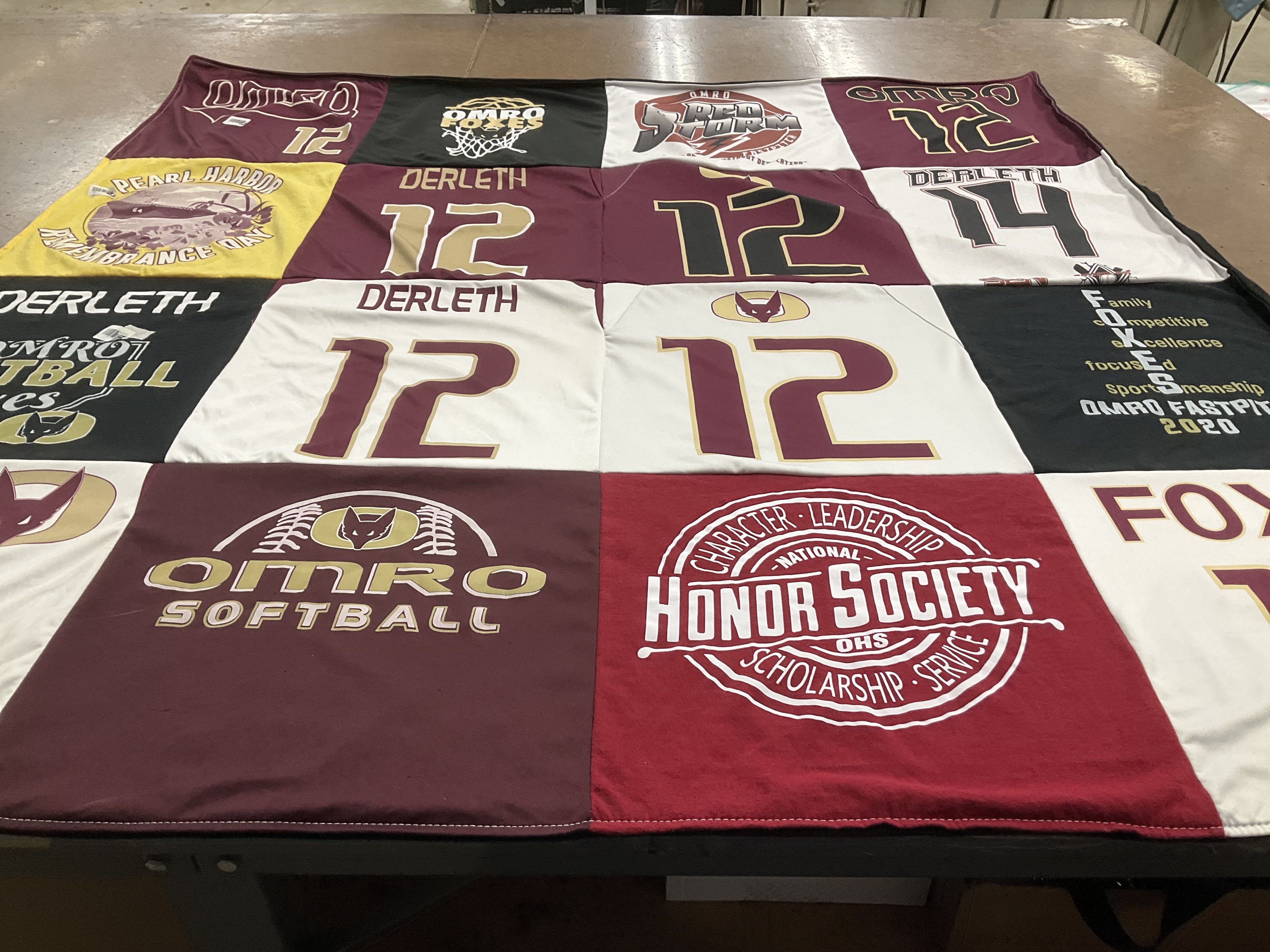 T-shirt quilt featuring omro softball, foxes by Connie from WI