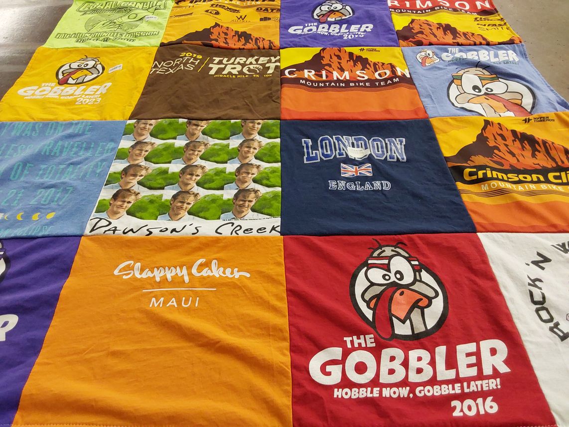T-shirt quilt with cycling, television themes by James from UT