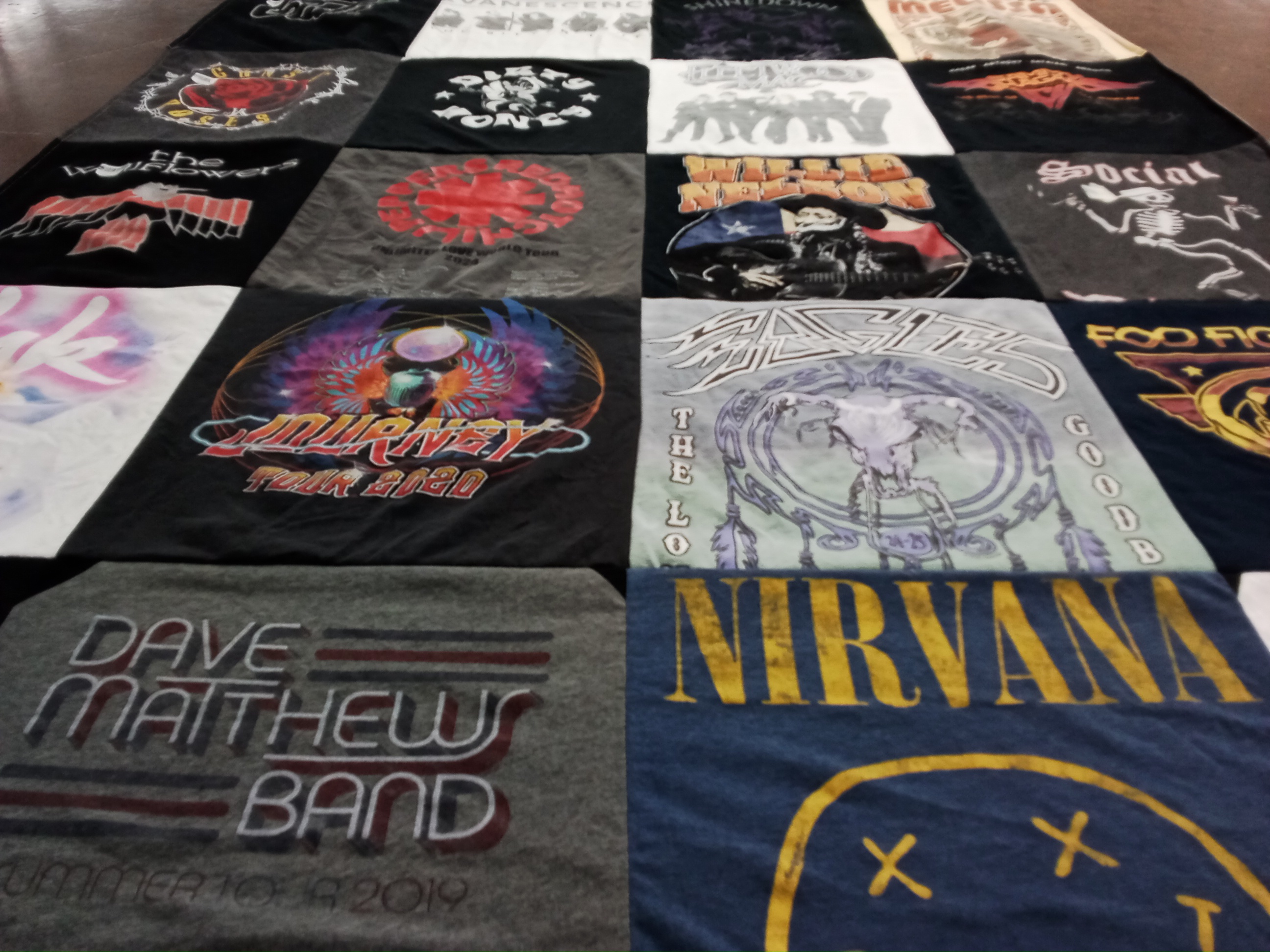 T-shirt quilt with music, concerts themes by Lisa from OR