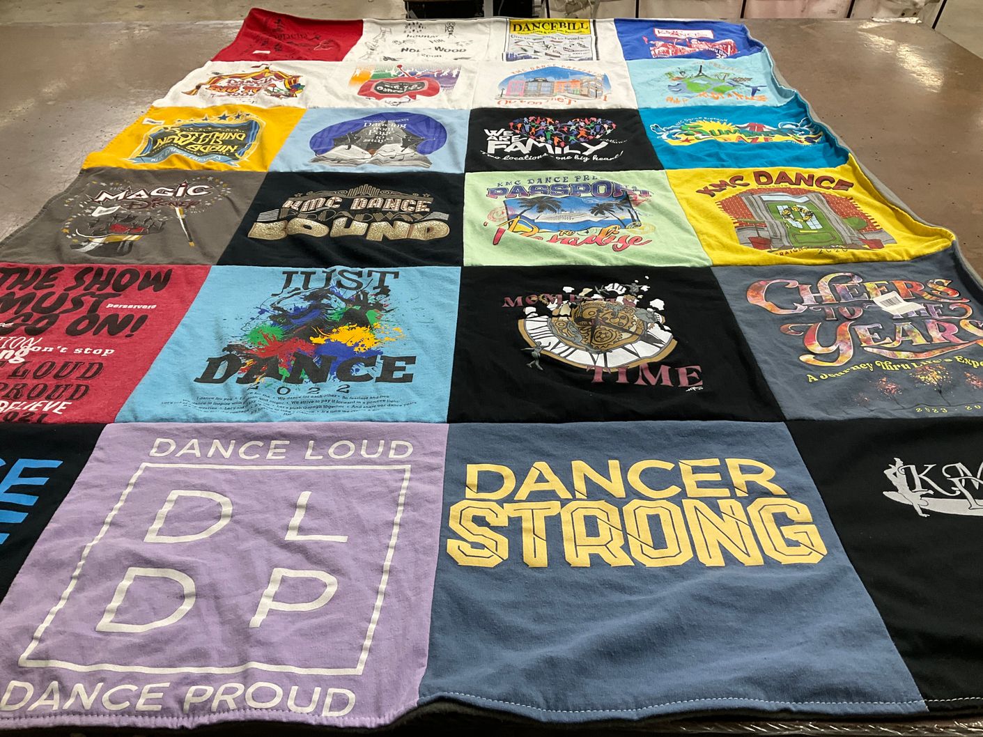T-shirt quilt with dance, performing arts themes by Caitlin from PA