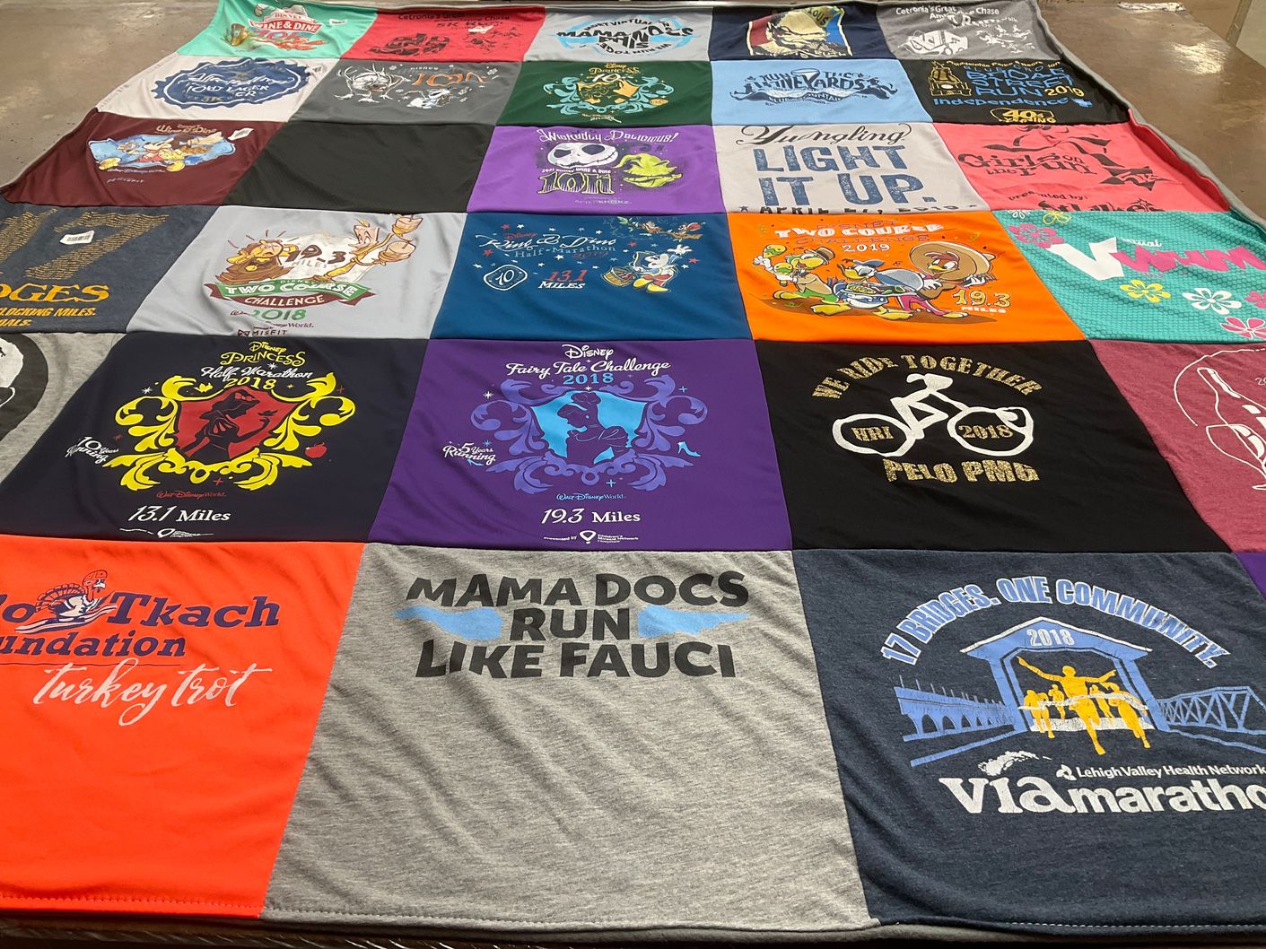 T-shirt quilt with running, fitness themes by Courtney from PA