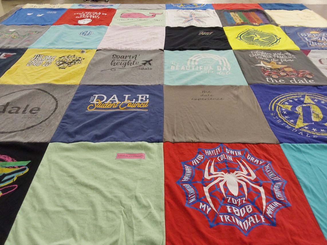 T-shirt quilt with school spirit, community themes by Sarah from NC