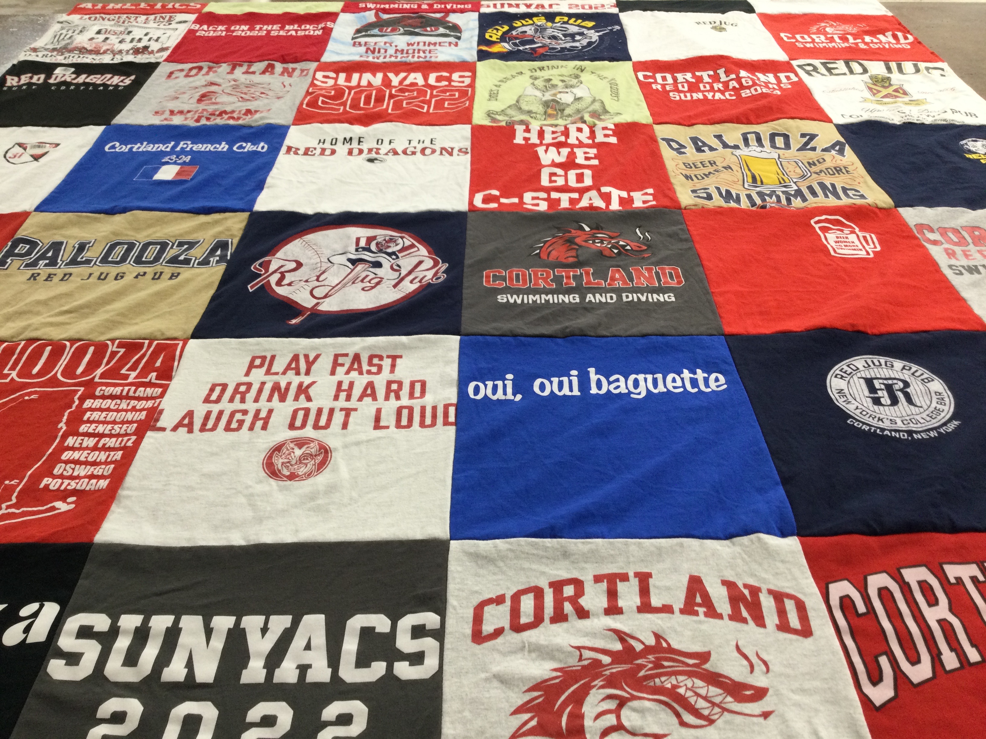 T-shirt quilt featuring cortland red dragons by Laura from NY