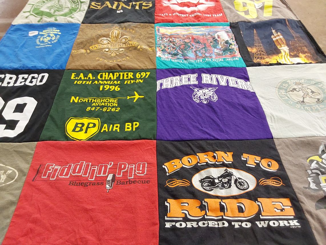 T-shirt quilt featuring saints by Heidi from AL