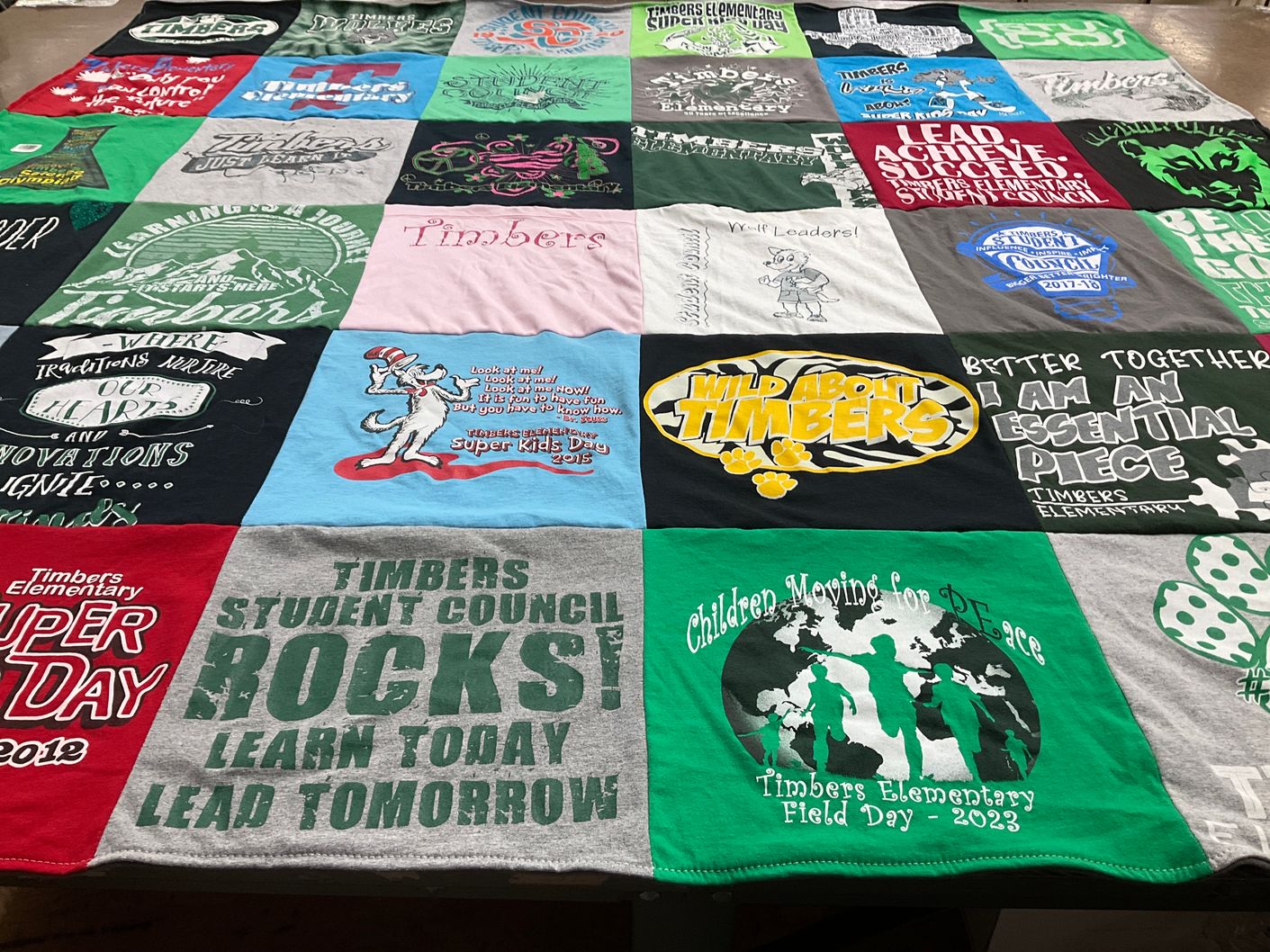 T-shirt quilt from timbers elementary school by Kate from TX
