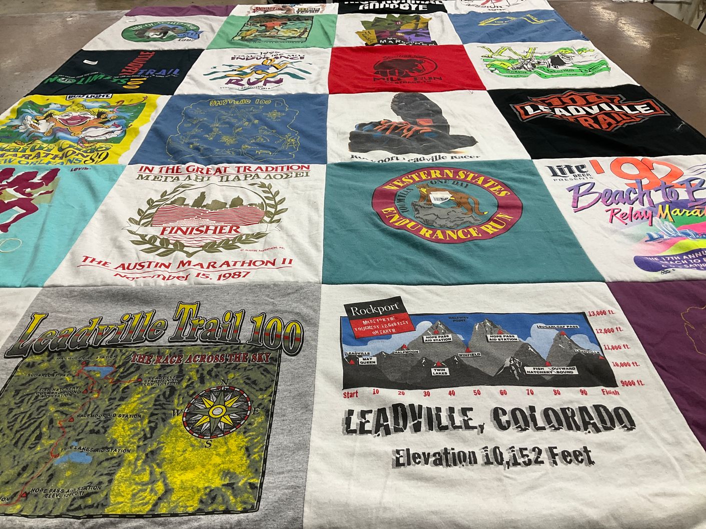 T-shirt quilt with running, marathons themes by Eileen from TX