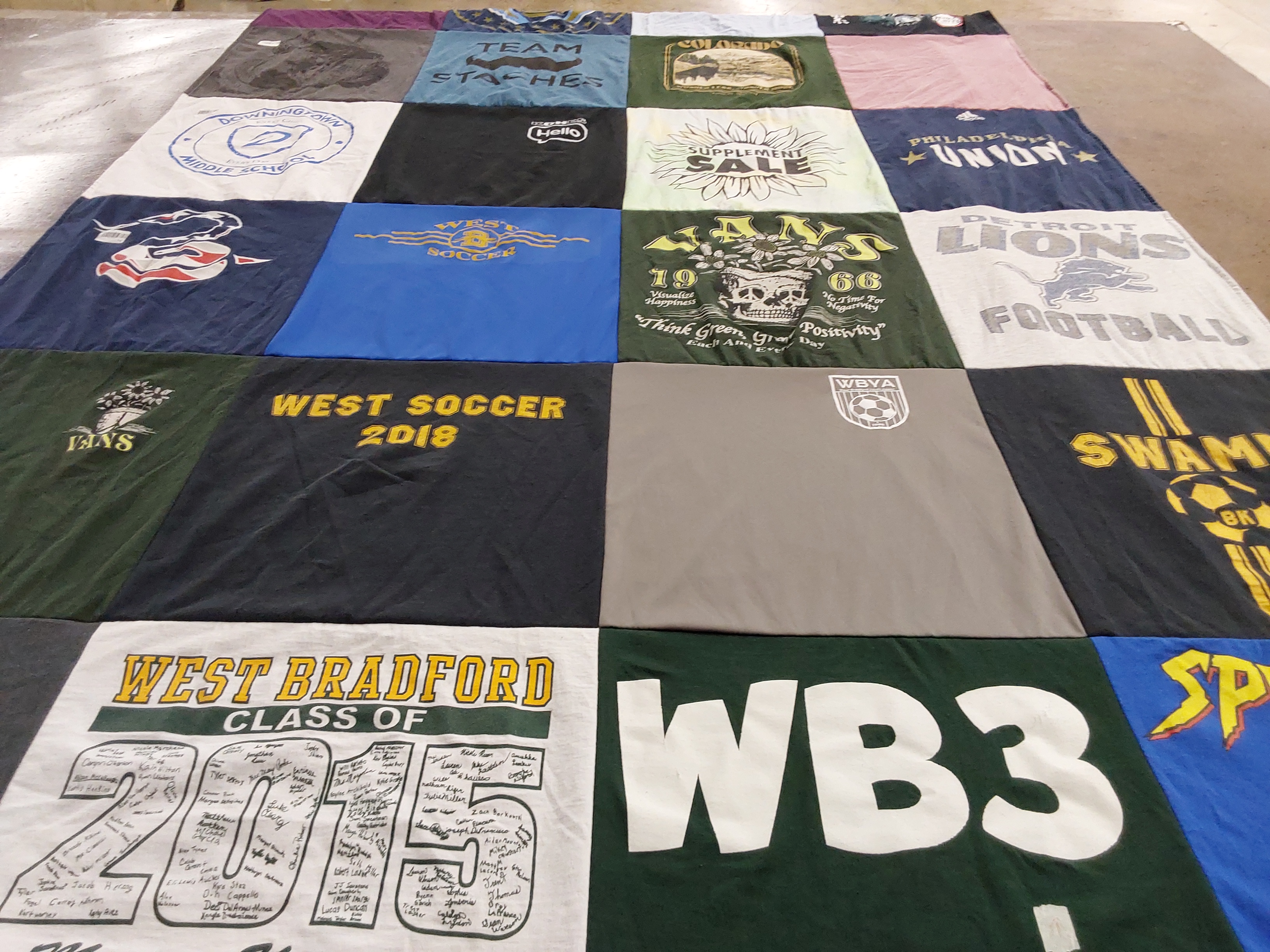 T-shirt quilt featuring philly union, detroit lions football by Bonnie from PA
