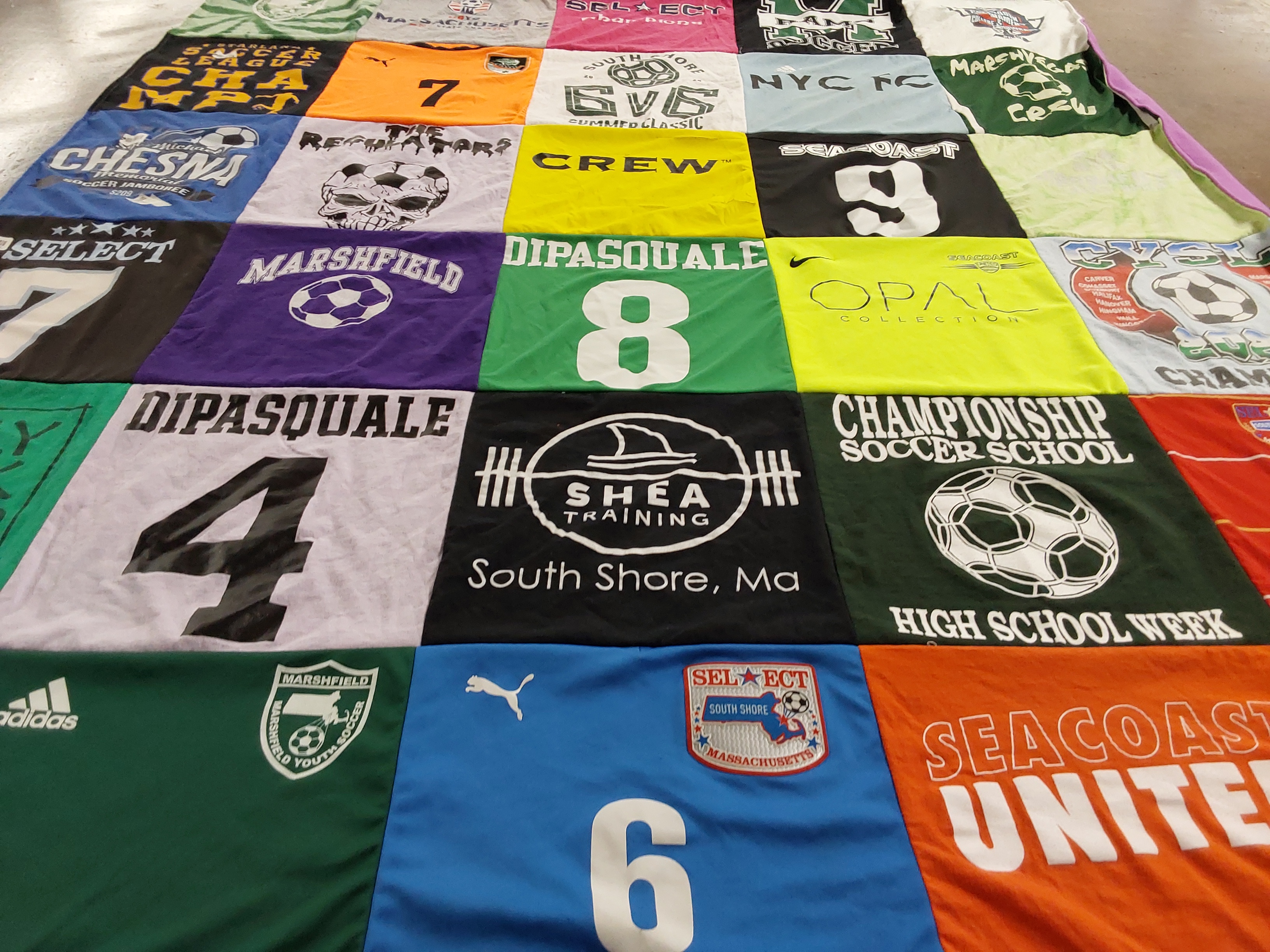 T-shirt quilt featuring marshfield high school, seacoast united by Leanne from PA