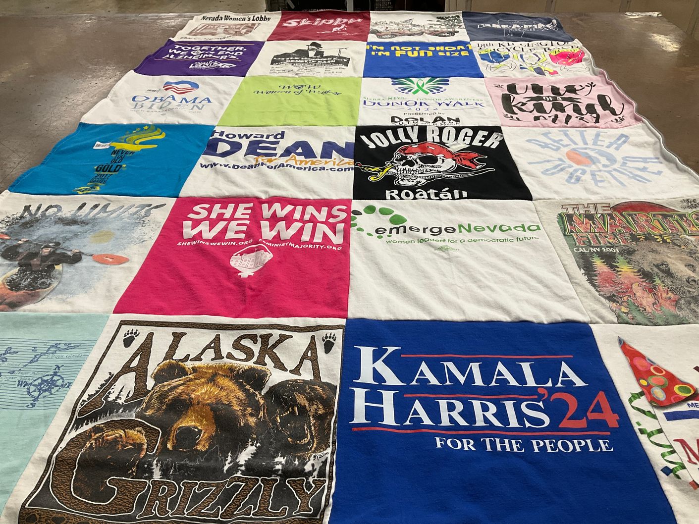 T-shirt quilt with politics, women's rights themes by Wendy from NV