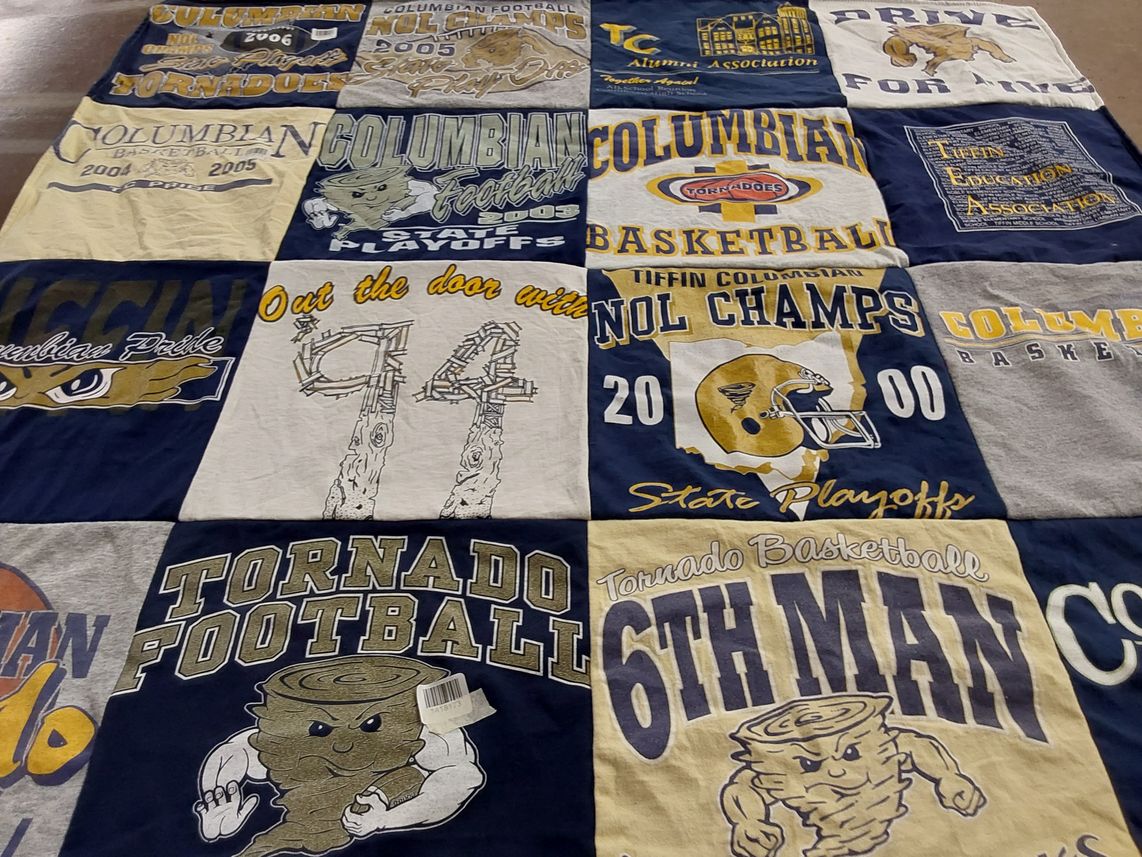 T-shirt quilt featuring columbian tornadoes by Amy from OH