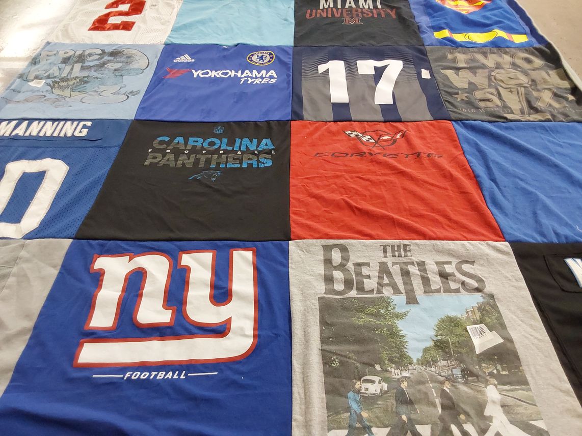 T-shirt quilt featuring carolina panthers, new york giants by Lori from OH