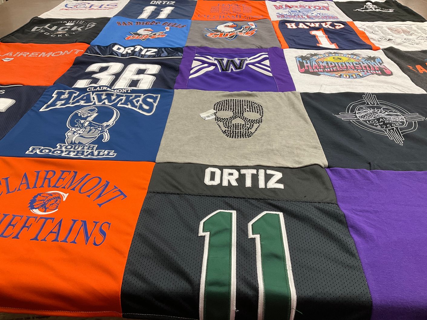 T-shirt quilt featuring clairemont chiefs, san diego gulls by Jamie from CA