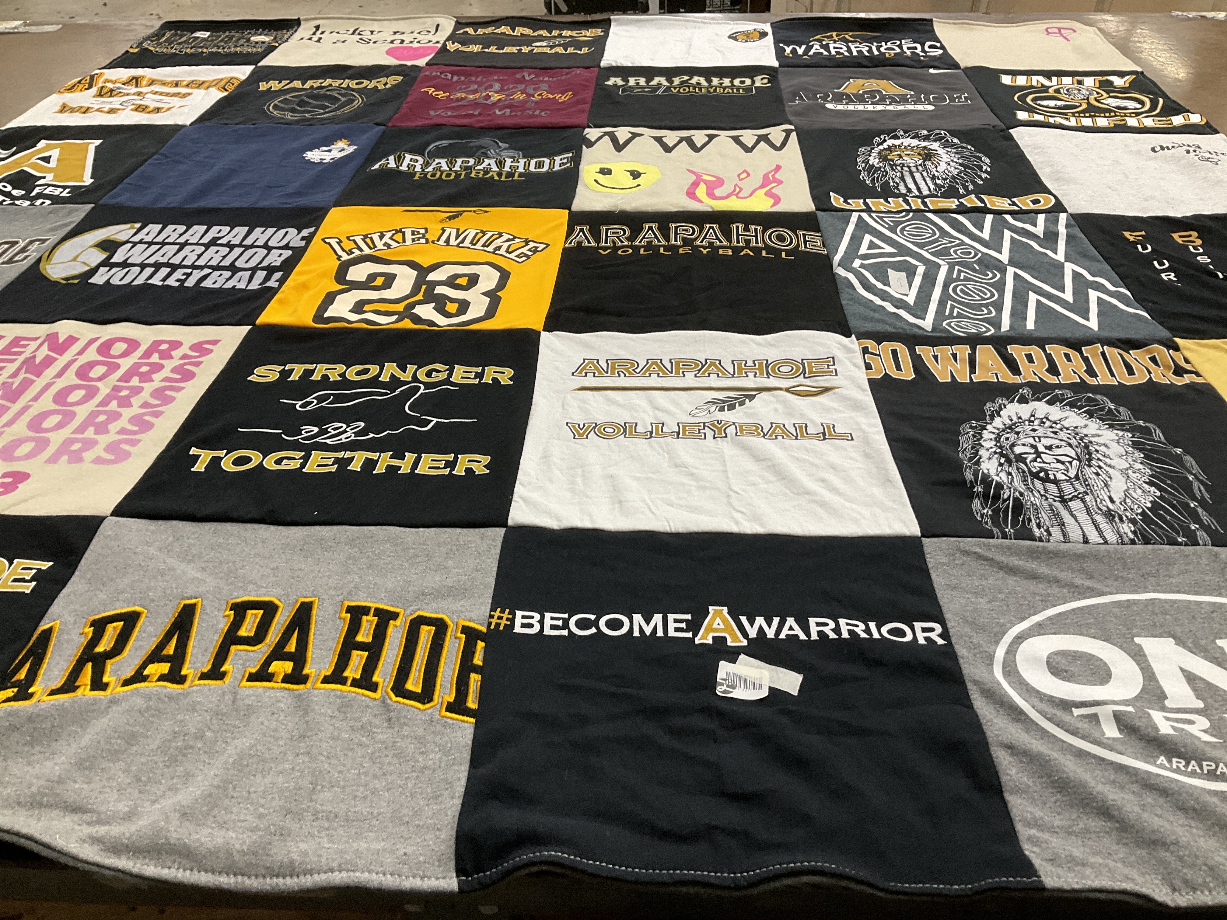 T-shirt quilt featuring arapahoe warriors by Hannah from CO
