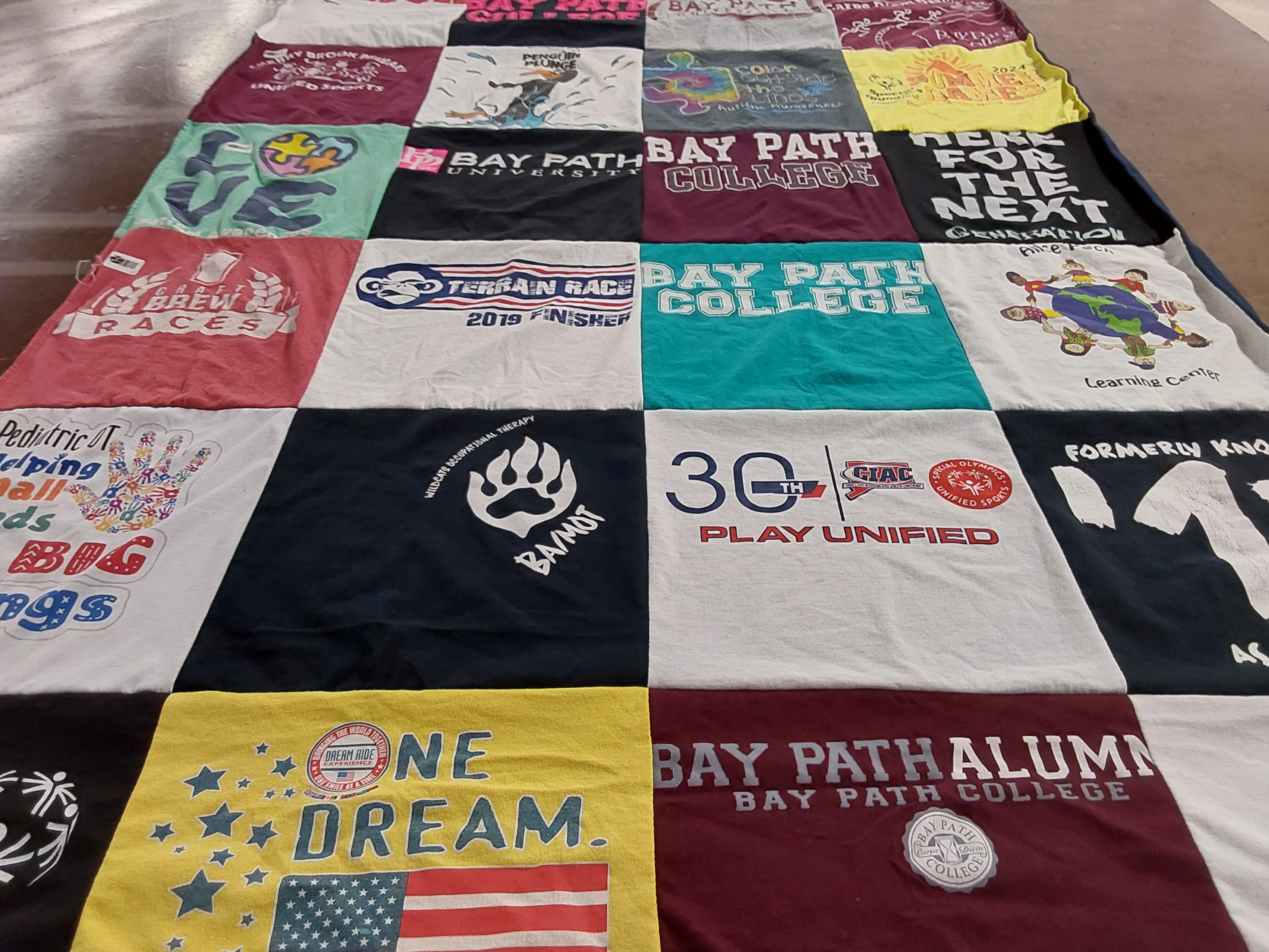 T-shirt quilt from bay path university, bay path college by Bethany from CT