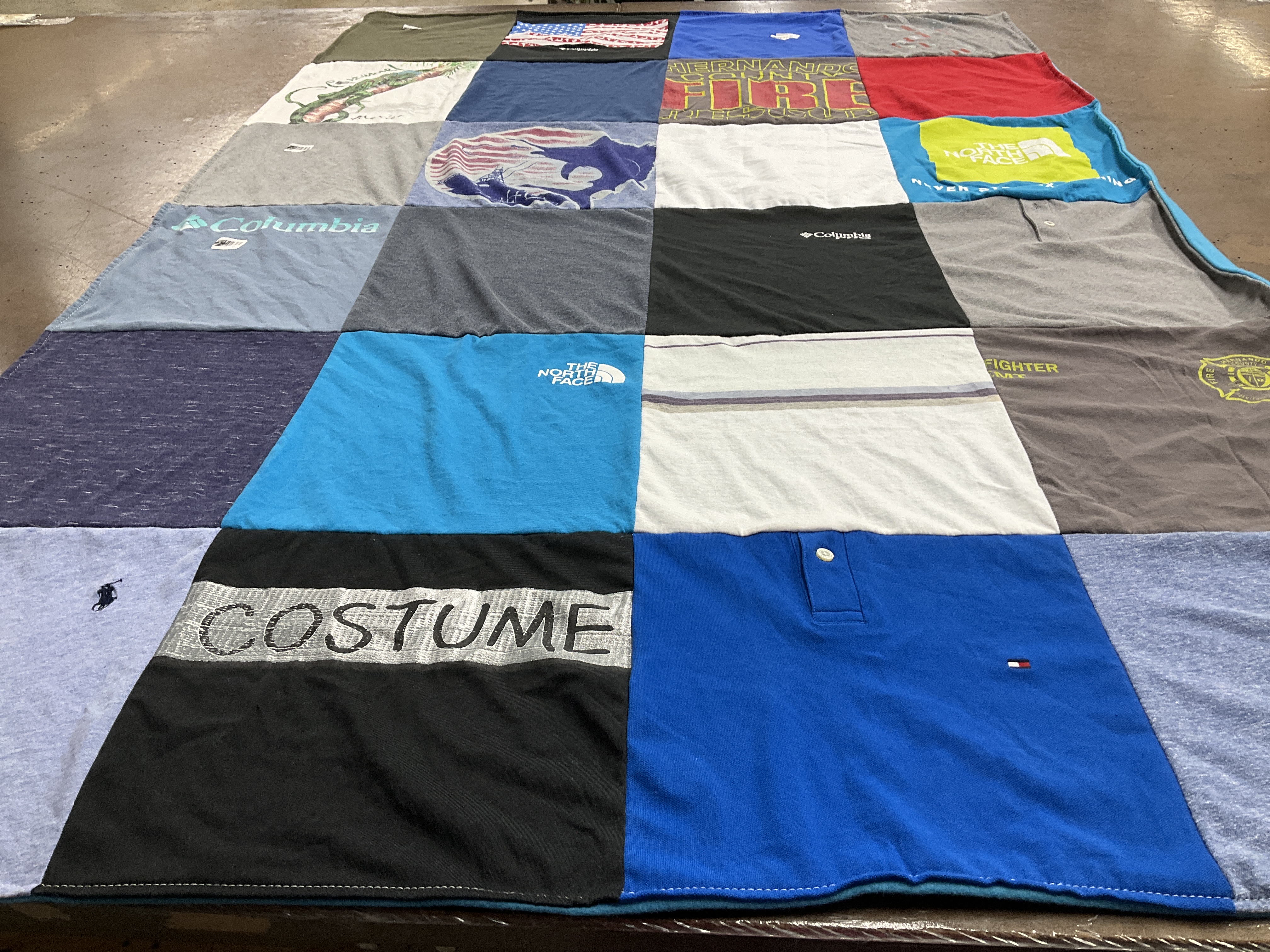 T-shirt quilt with outdoors, firefighting themes by Laura from FL