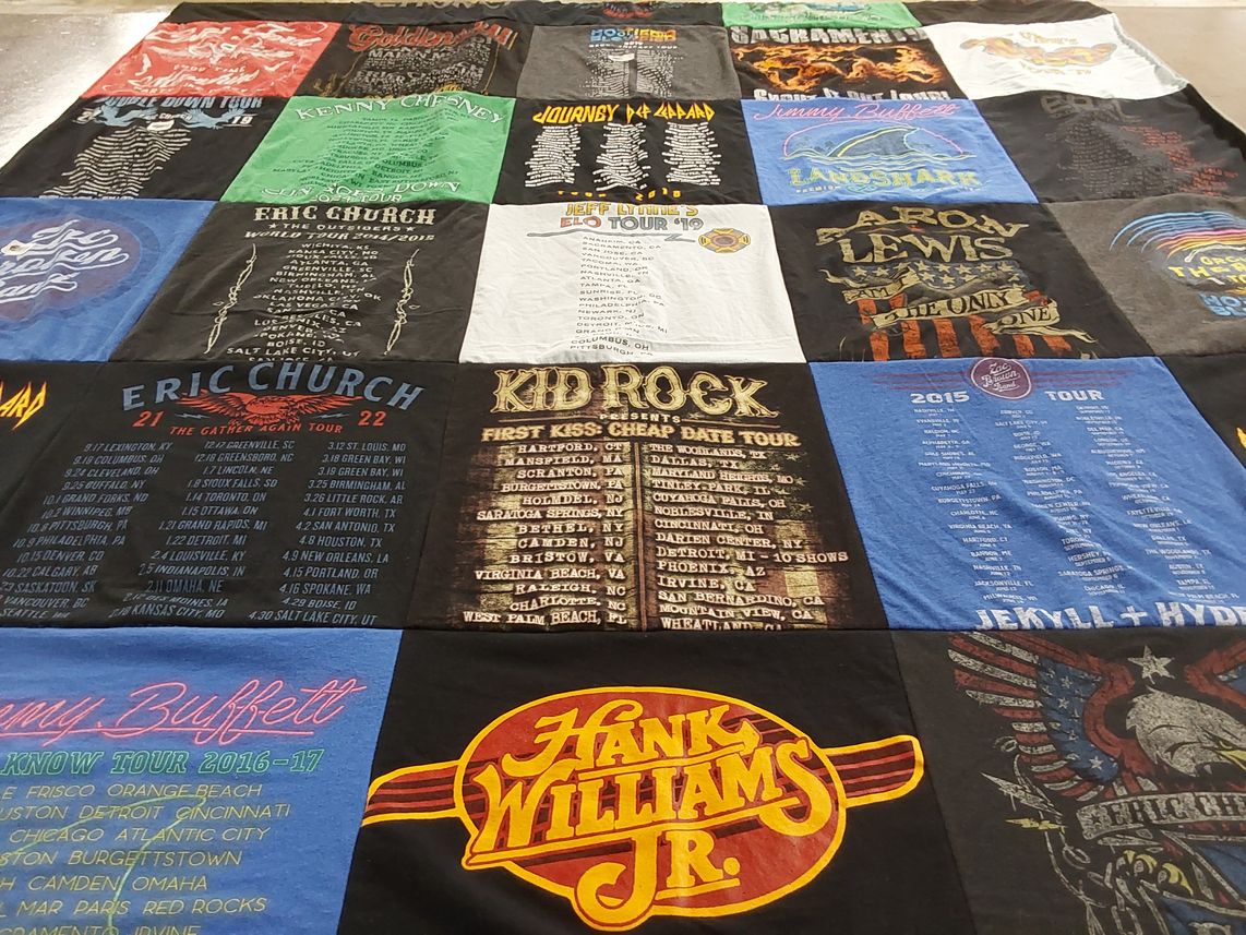 T-shirt quilt with country music, concerts themes by David from CA