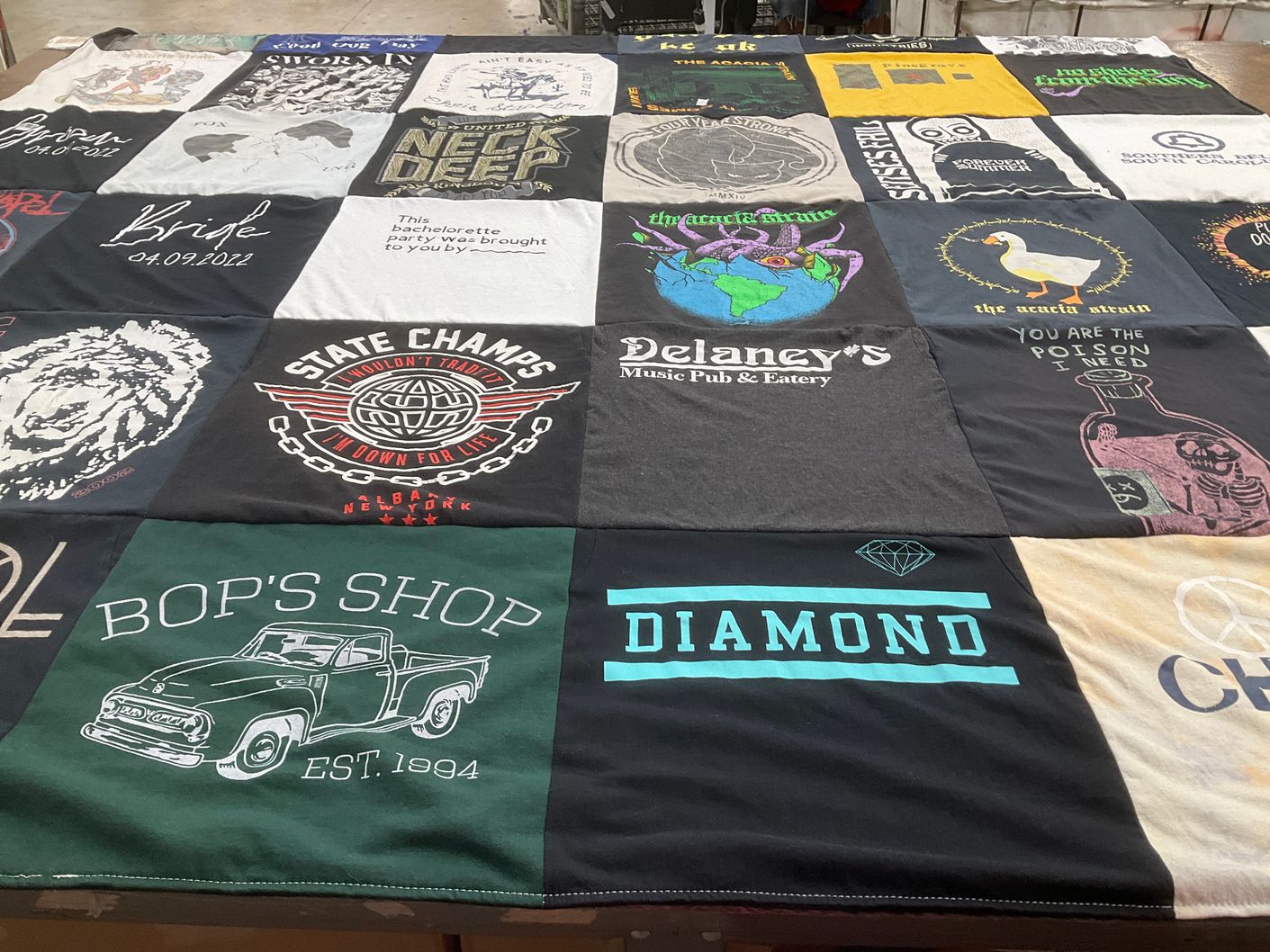 T-shirt quilt with music, food themes by Claudia from SC