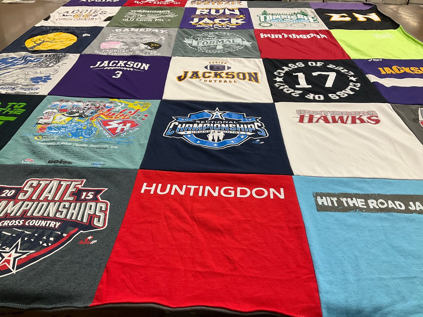 T-shirt quilt featuring huntingdon hawks by Laura from AL