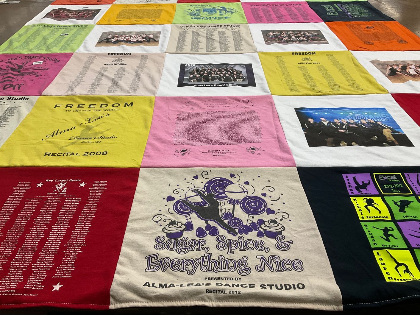 T-shirt quilt with dance, performance themes by Taylor from ME