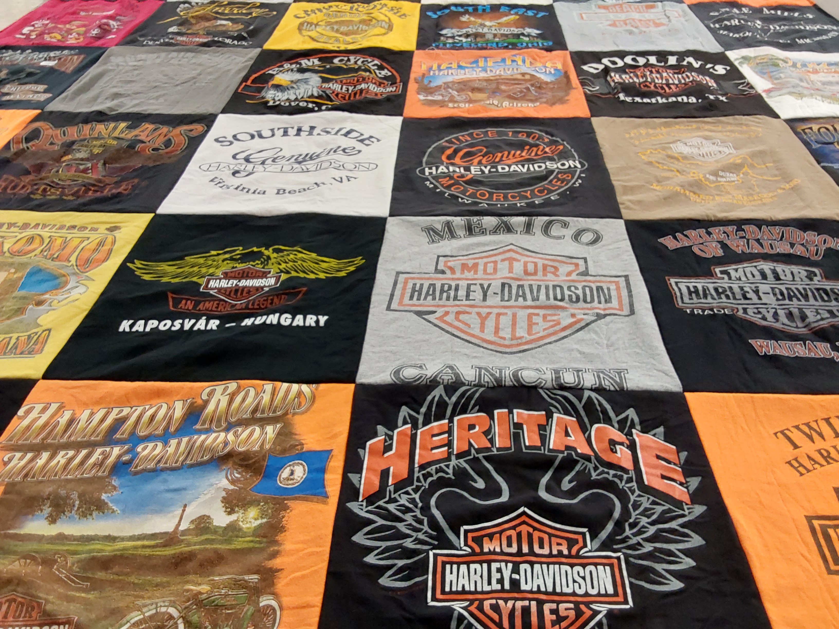 T-shirt quilt with motorcycles, travel themes by Ace from KY