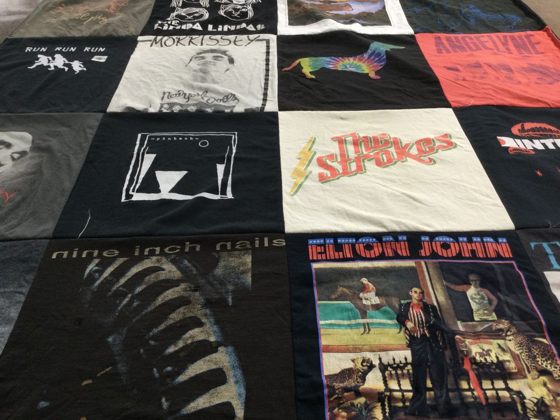 T-shirt quilt with music, bands themes by Robert from CA