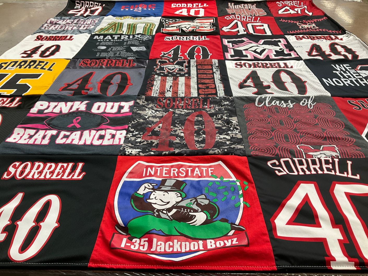T-shirt quilt from sorrell high school by Shana from OK