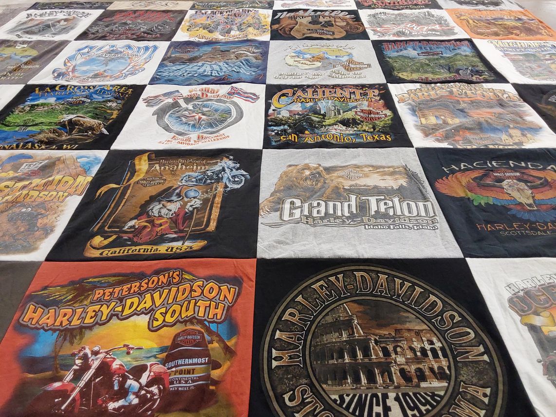 T-shirt quilt with motorcycling, travel themes by Michael from CA