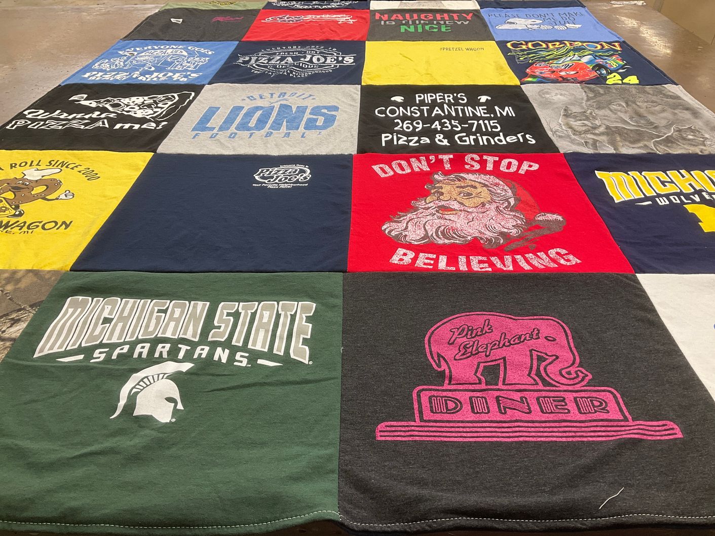 T-shirt quilt featuring michigan state spartans, detroit lions by Beth from MI