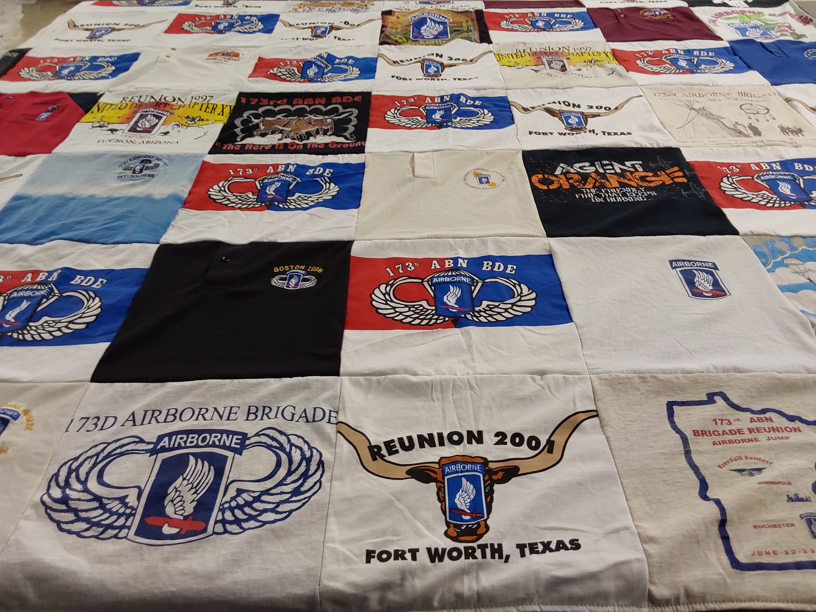 T-shirt quilt with military, veterans themes by JOHN from TX