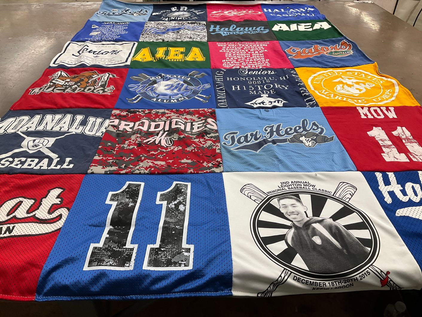 T-shirt quilt from mckinley high school, tar heels university by Kim from HI