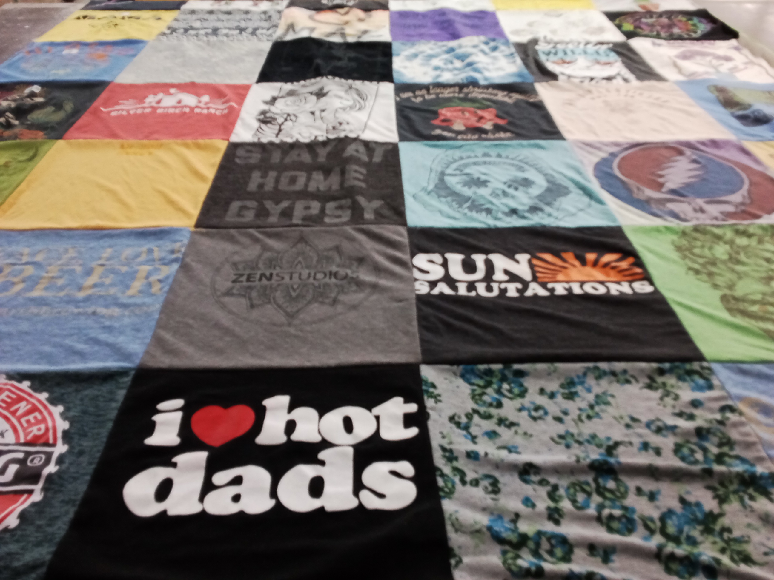 T-shirt quilt with craft beer, yoga themes by Tiffany from SC