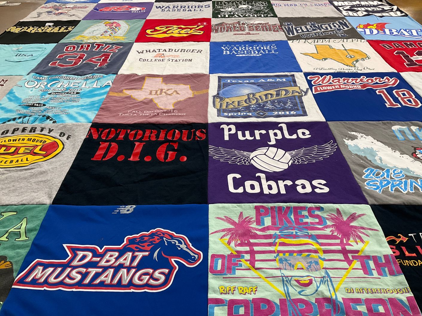 T-shirt quilt featuring d-bat mustangs by Wes from MA